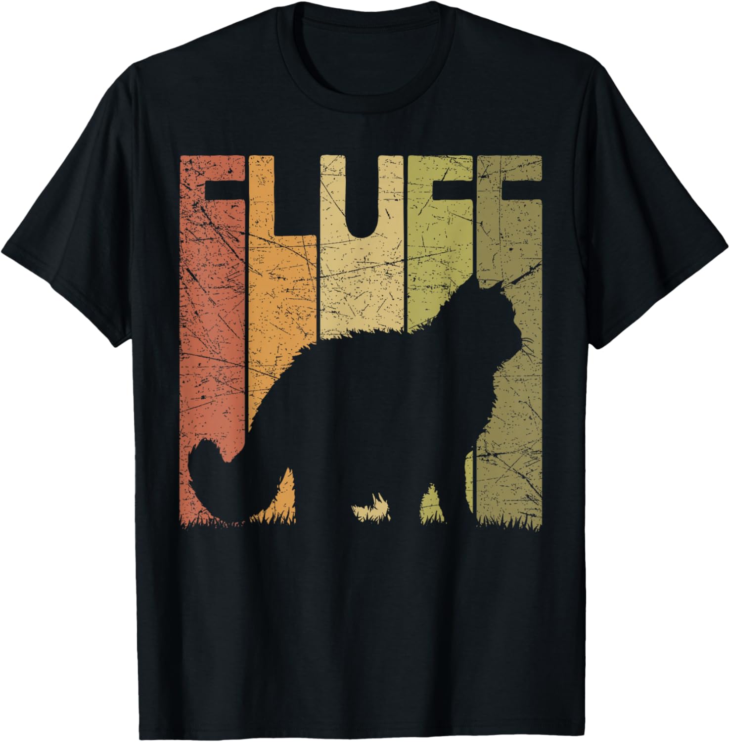 Cat Fluff Vintage Cat Lover Retro Cat Silhouette T-Shirt - T-Shirt | Black