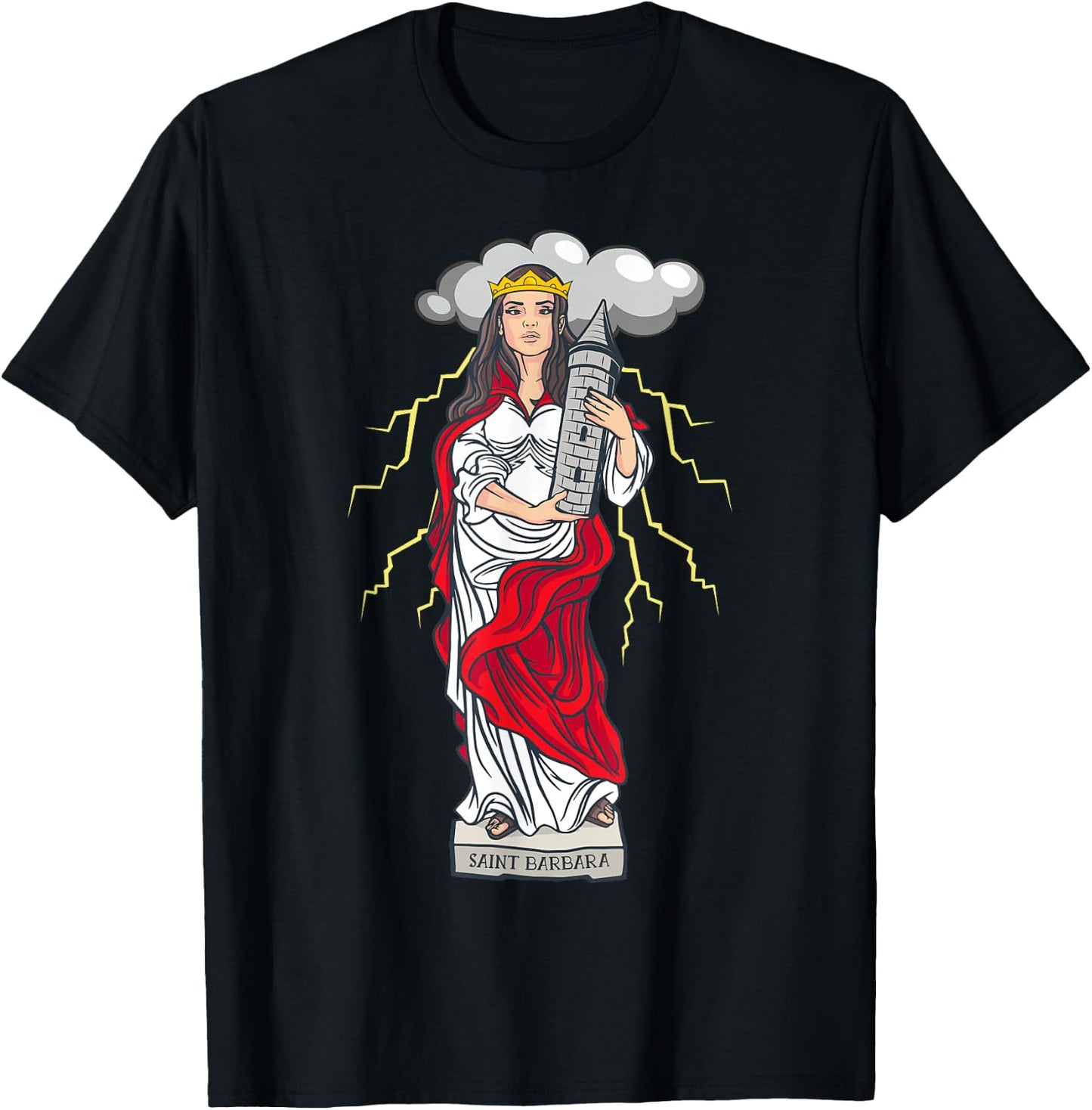 St Barbara Catholic Saint Lightning Storms T-Shirt - T-Shirt | Black
