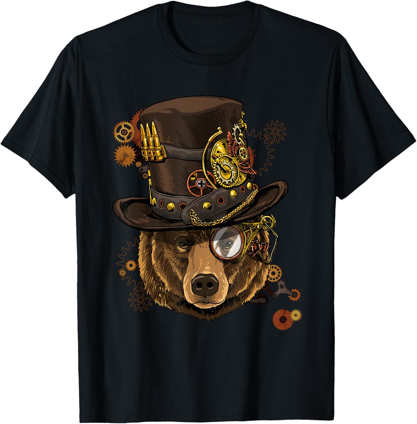 Steampunk Gears Grizzly Bear Face Zoo Animal Bear Lovers T-Shirt - T-Shirt | Black