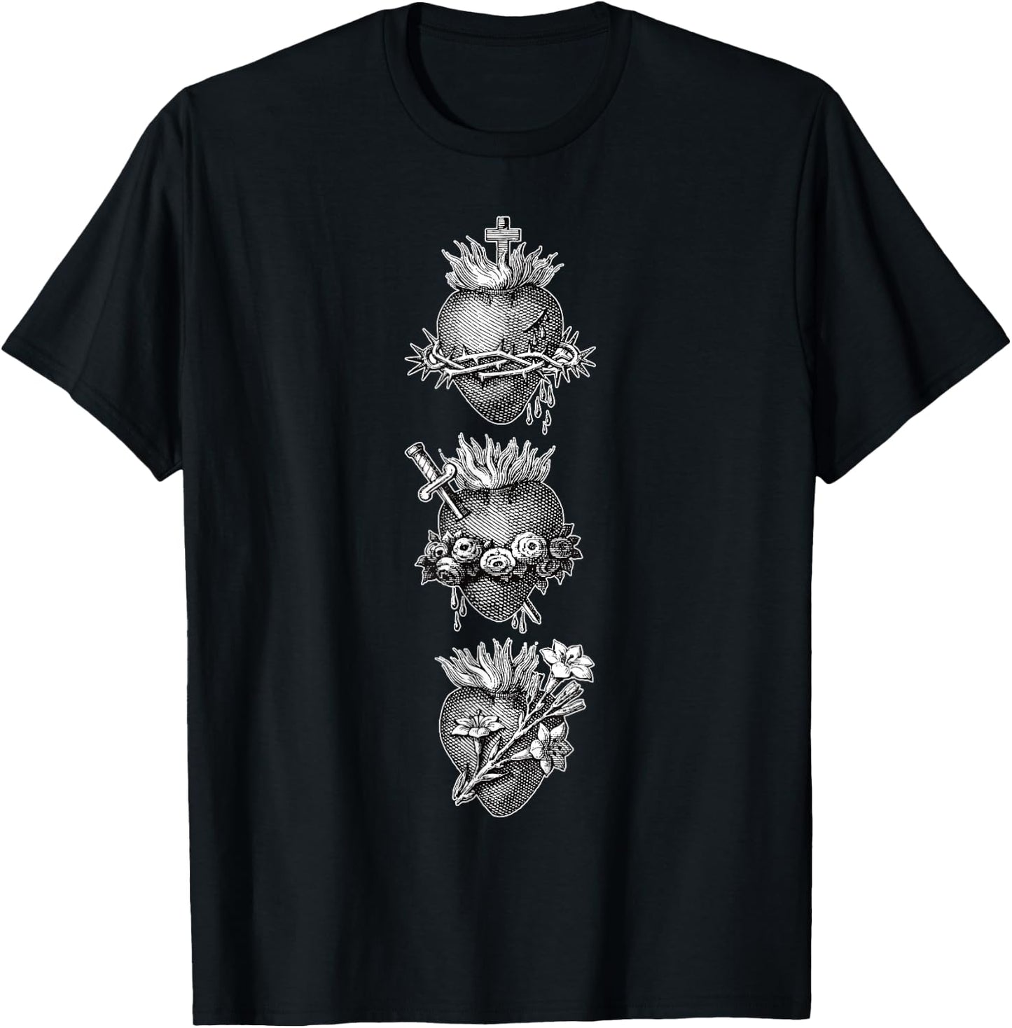 Sacred Hearts of Jesus The Virgin Mary and Saint Joseph T-Shirt - T-Shirt | Black