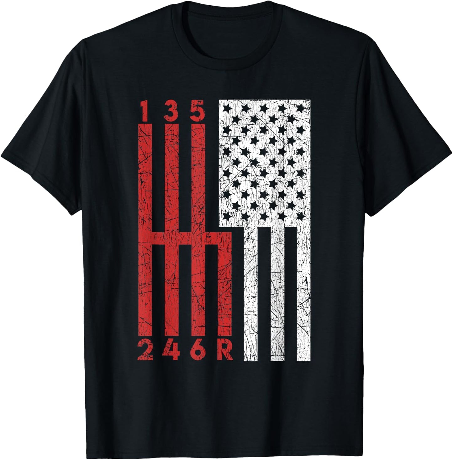 Funny Stick Shift USA Flag Muscle Car 6 Gears Mechanic Gift T-Shirt - T-Shirt | Black
