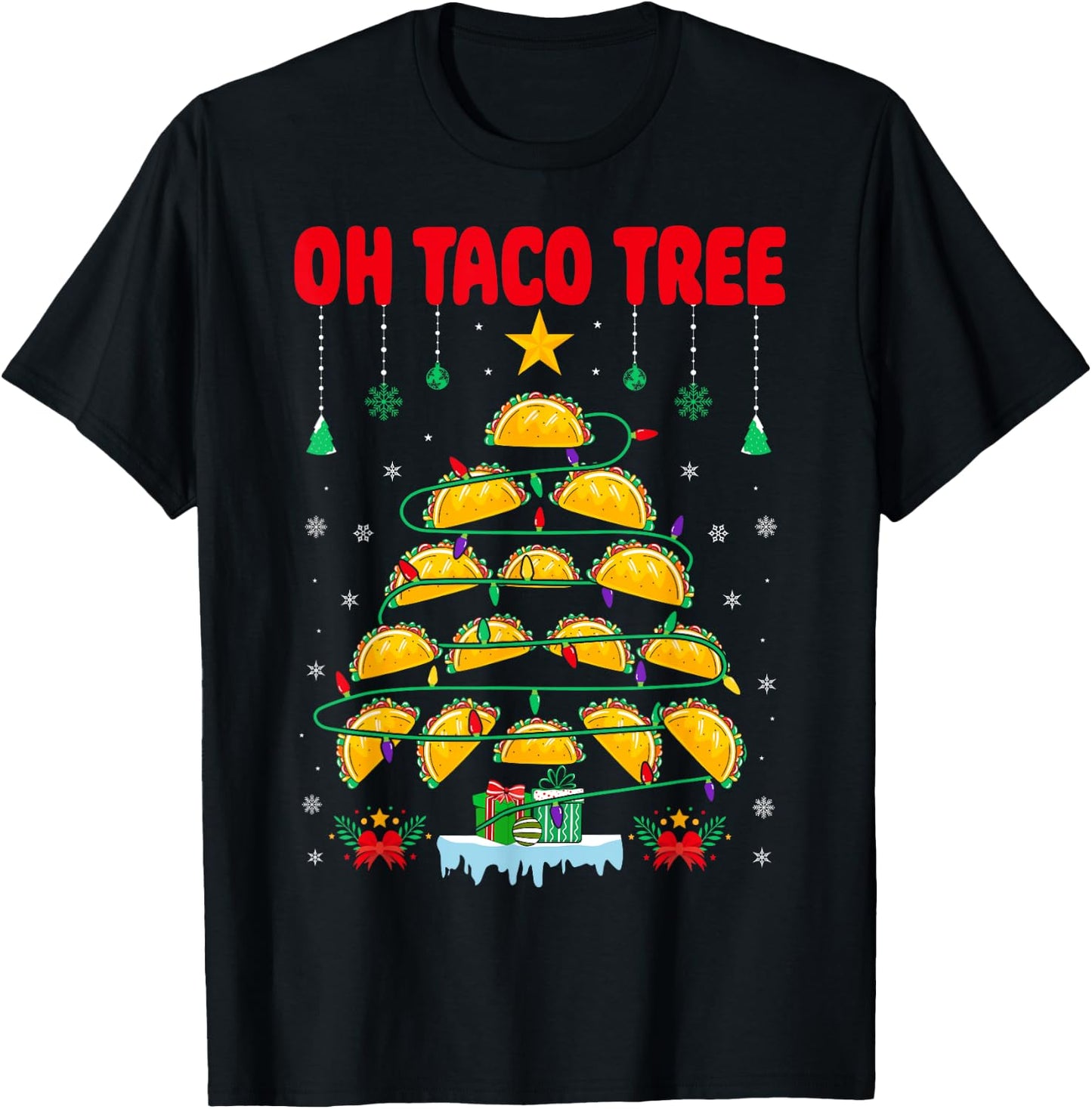 Oh Taco Tree Mexican Food Taco Lover Santa Christmas Taco T-Shirt - T-Shirt | Black