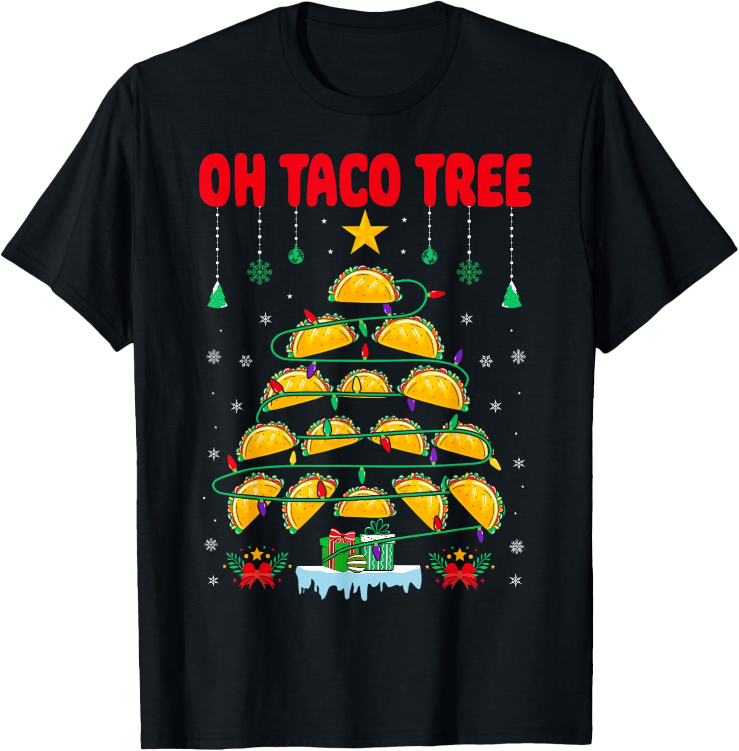 Oh Taco Tree Mexican Food Taco Lover Santa Christmas Taco T-Shirt - T-Shirt | Black