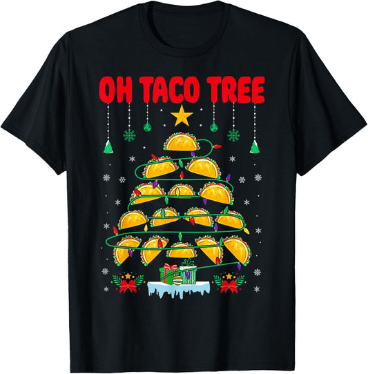 Oh Taco Tree Mexican Food Taco Lover Santa Christmas Taco T-Shirt - T-Shirt | Black