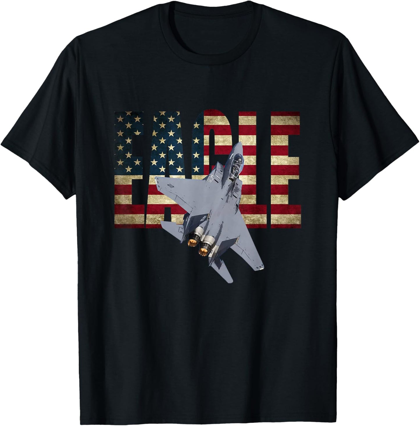F-15 Eagle US American Flag T-Shirt - T-Shirt | Black