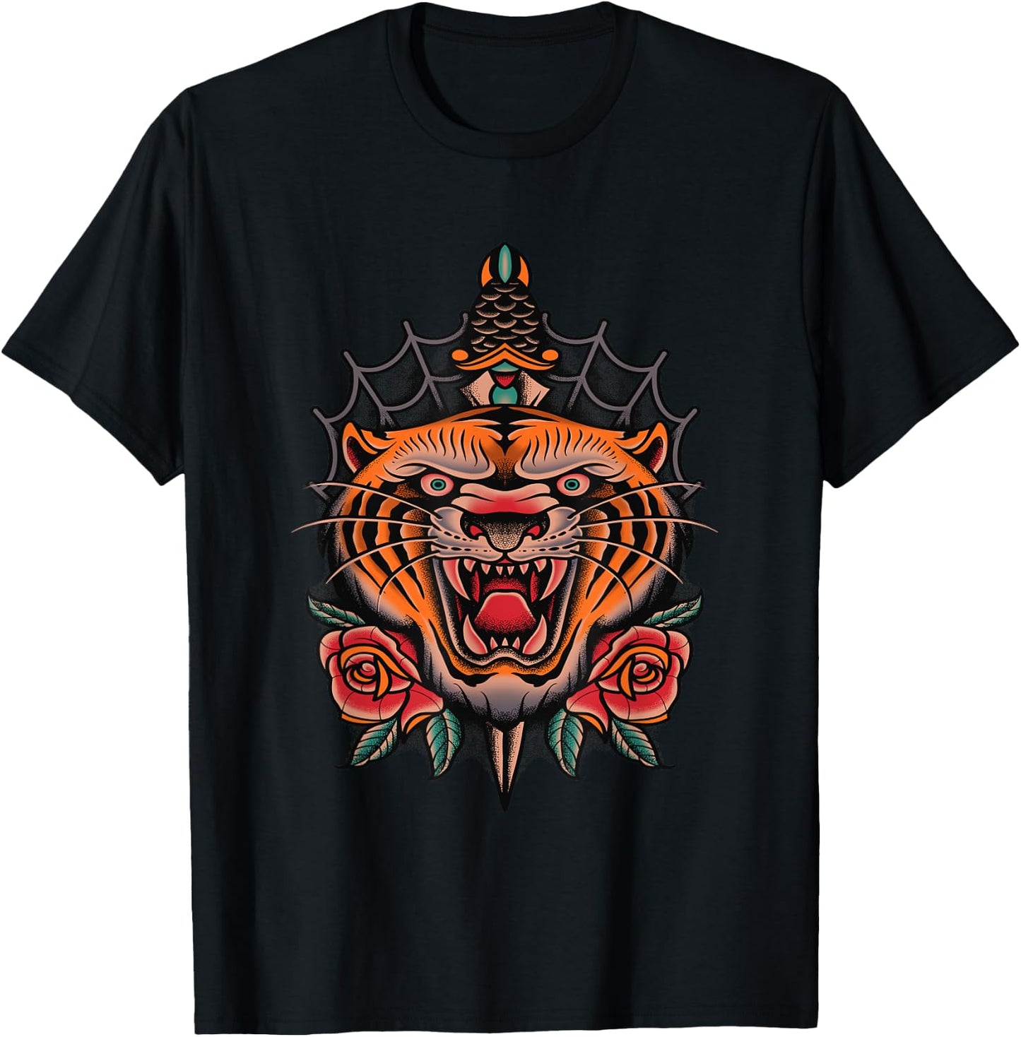 American Traditional Tiger Tattoo T-Shirt - T-Shirt | Black
