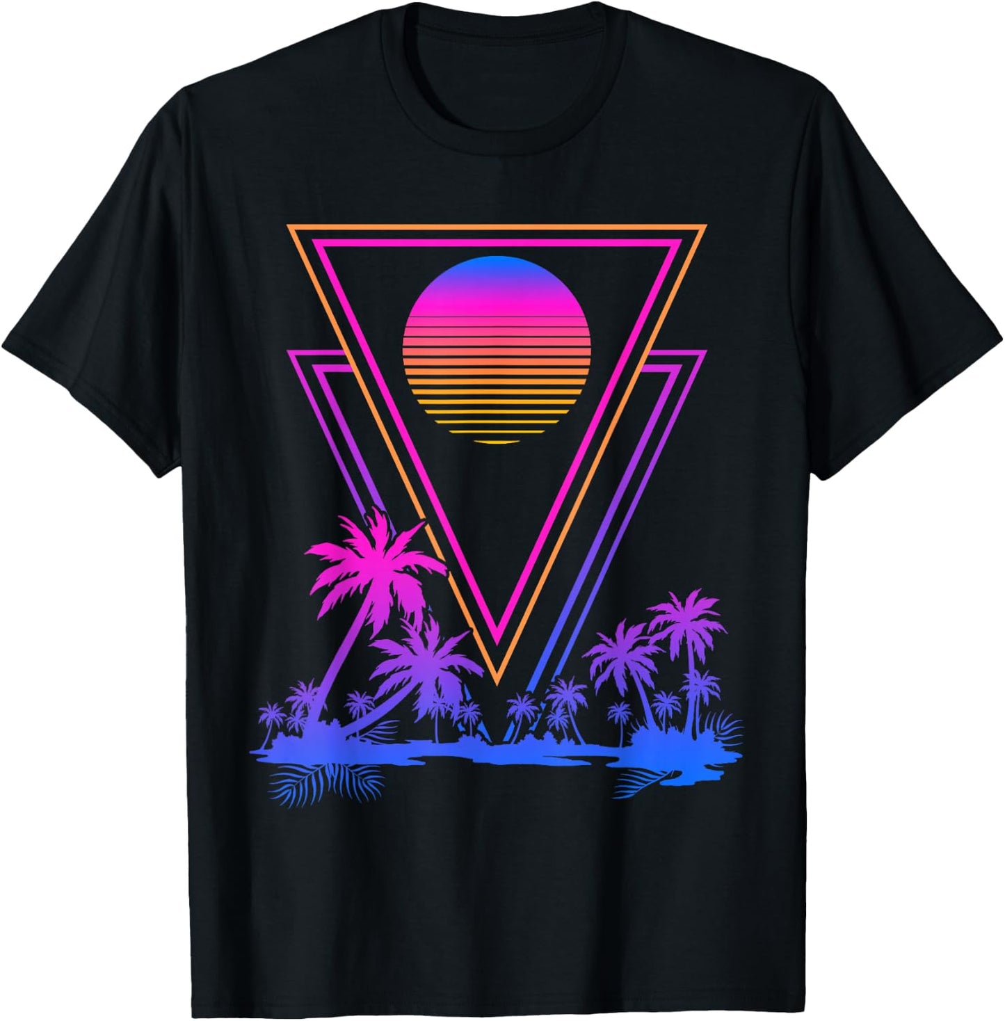Retro Synthwave Aesthetic 1980s Palm Trees 90s Vaporwave T-Shirt - T-Shirt | Black