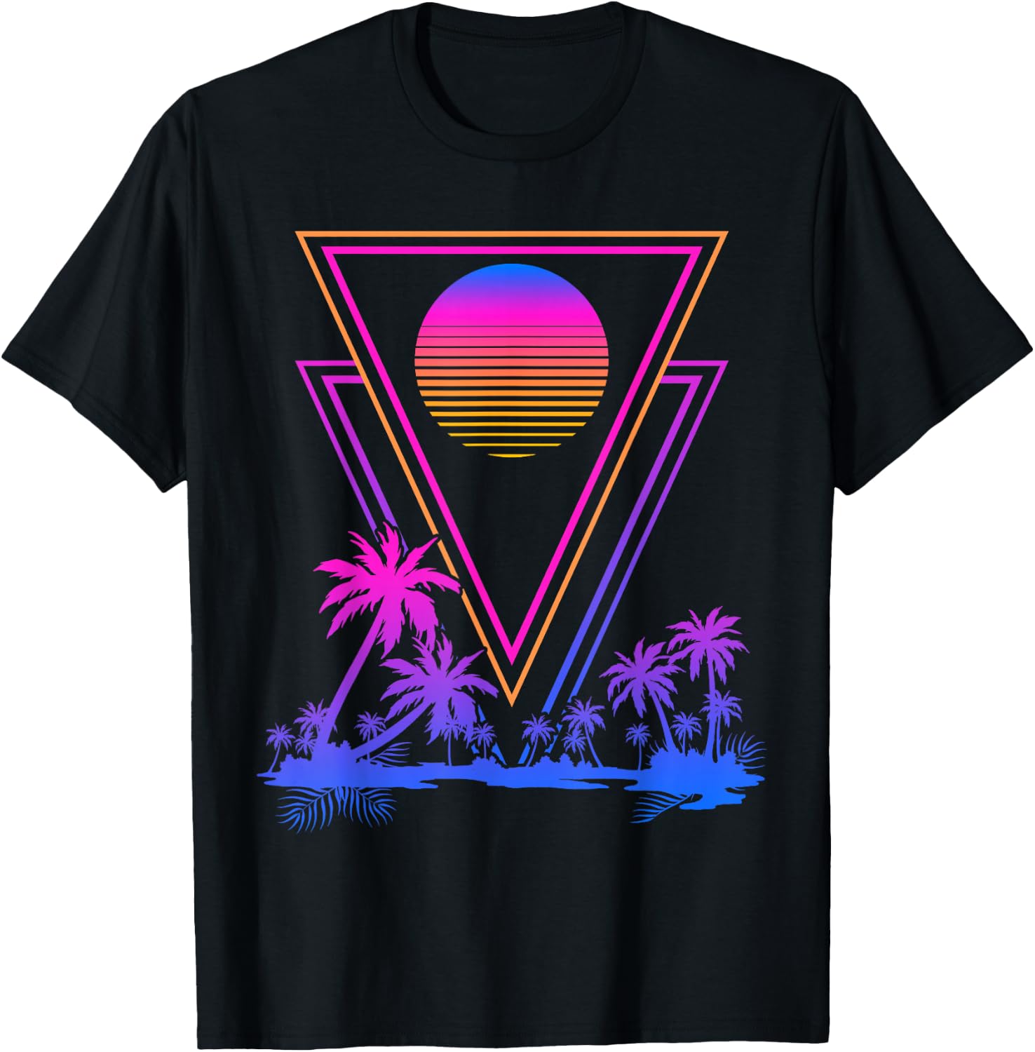 Retro Synthwave Aesthetic 1980s Palm Trees 90s Vaporwave T-Shirt - T-Shirt | Black