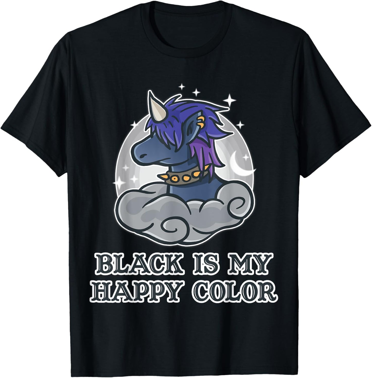 Black Is My Happy Colour Kawaii Pastel Goth Unicorn Nerd T-Shirt - T-Shirt | Black