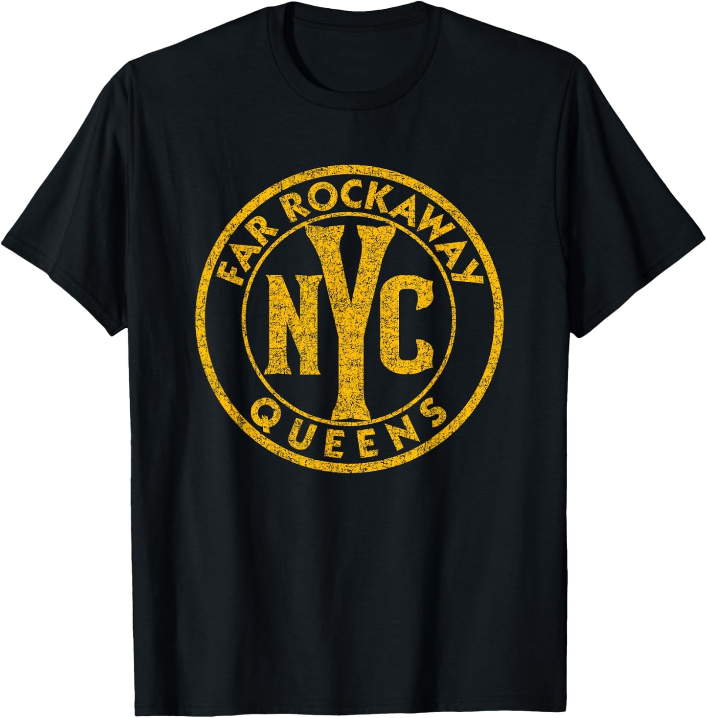 Far Rockaway Queens NYC Circle Sign Distressed Amber Print T-Shirt - T-Shirt | Black