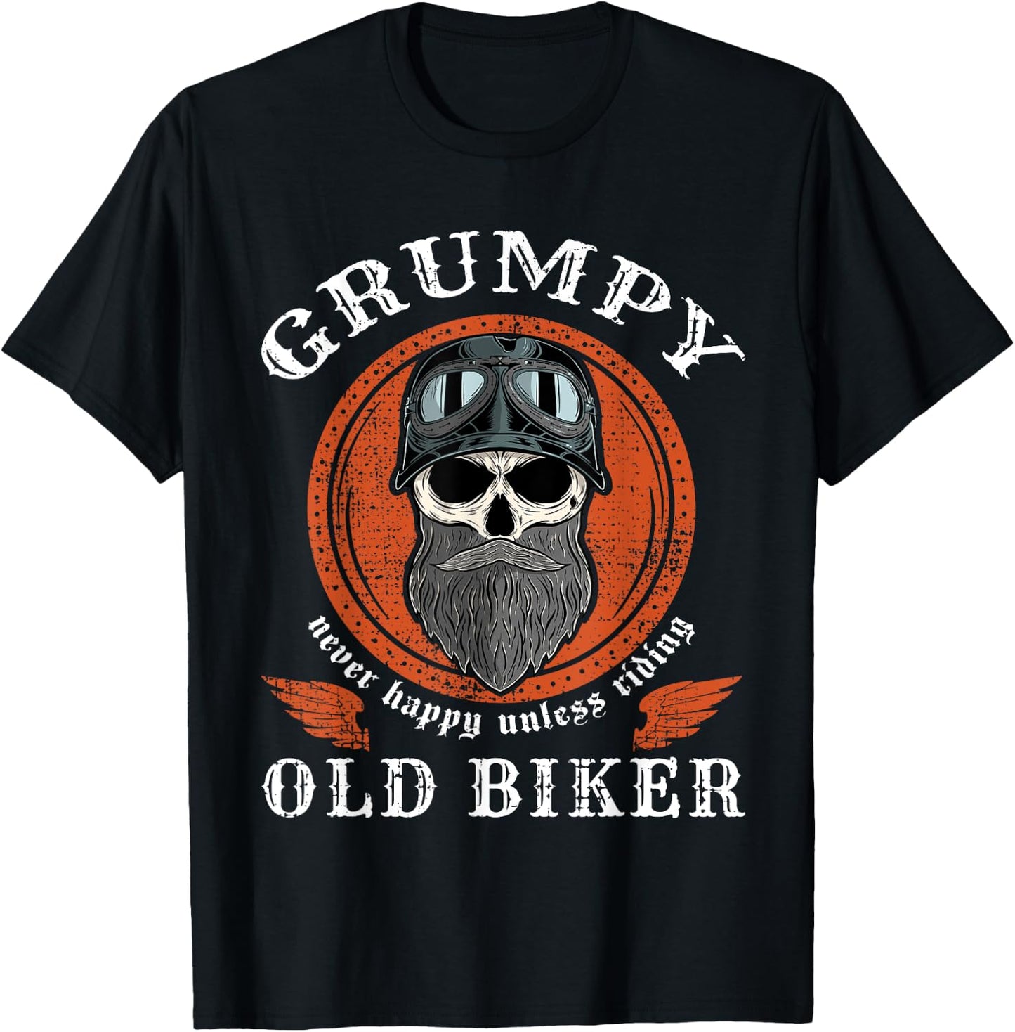 Vintage Grumpy Old Biker Skull With Beard Helmet Motorcycle T-Shirt - T-Shirt | Black
