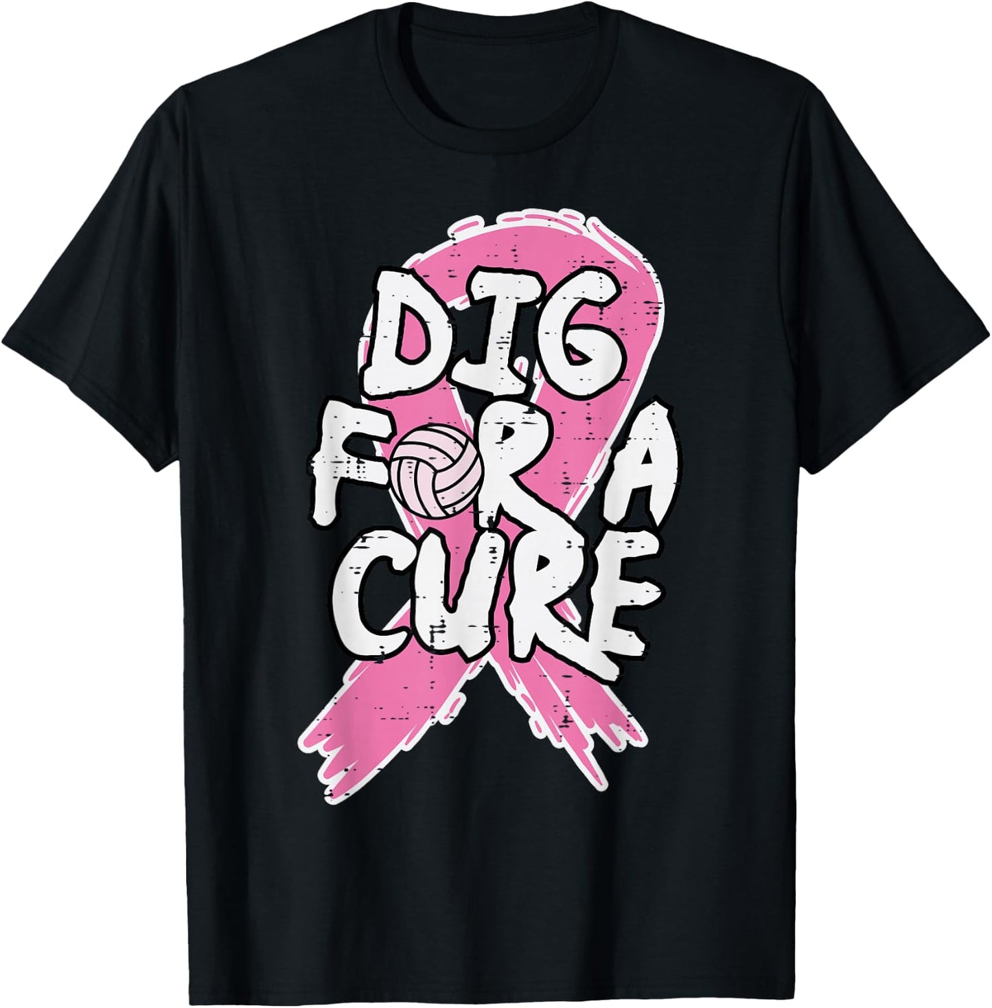 Breast Cancer Volleyball Dig For Cure Awareness Women Girls T-Shirt - T-Shirt | Black