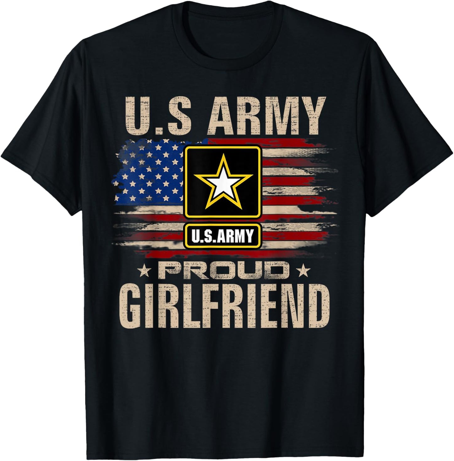 Vintage U.S Army Proud Girlfriend With American Flag T-Shirt - T-Shirt | Black