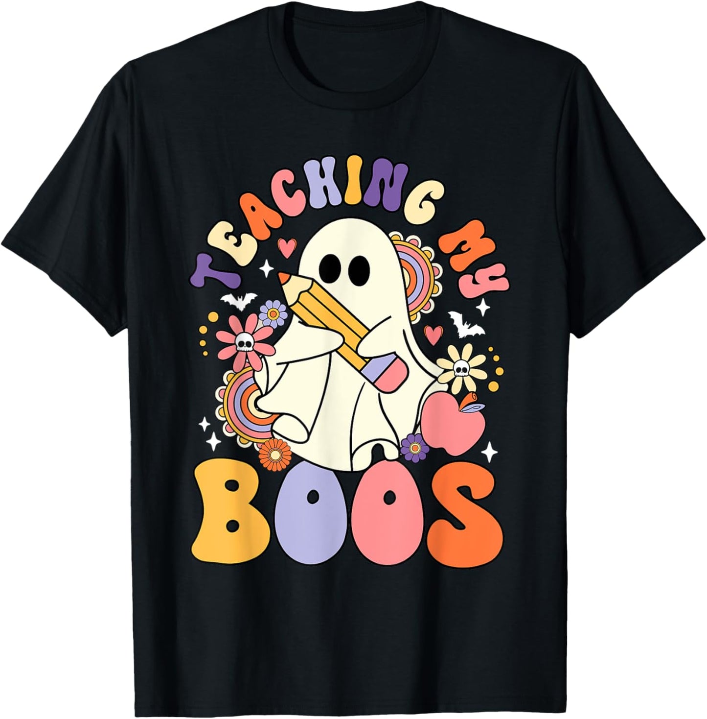 Teaching My Boos Trick Or Teach Cute Ghost Teacher Halloween Men Women Kids T-Shirt - T-Shirt | Black