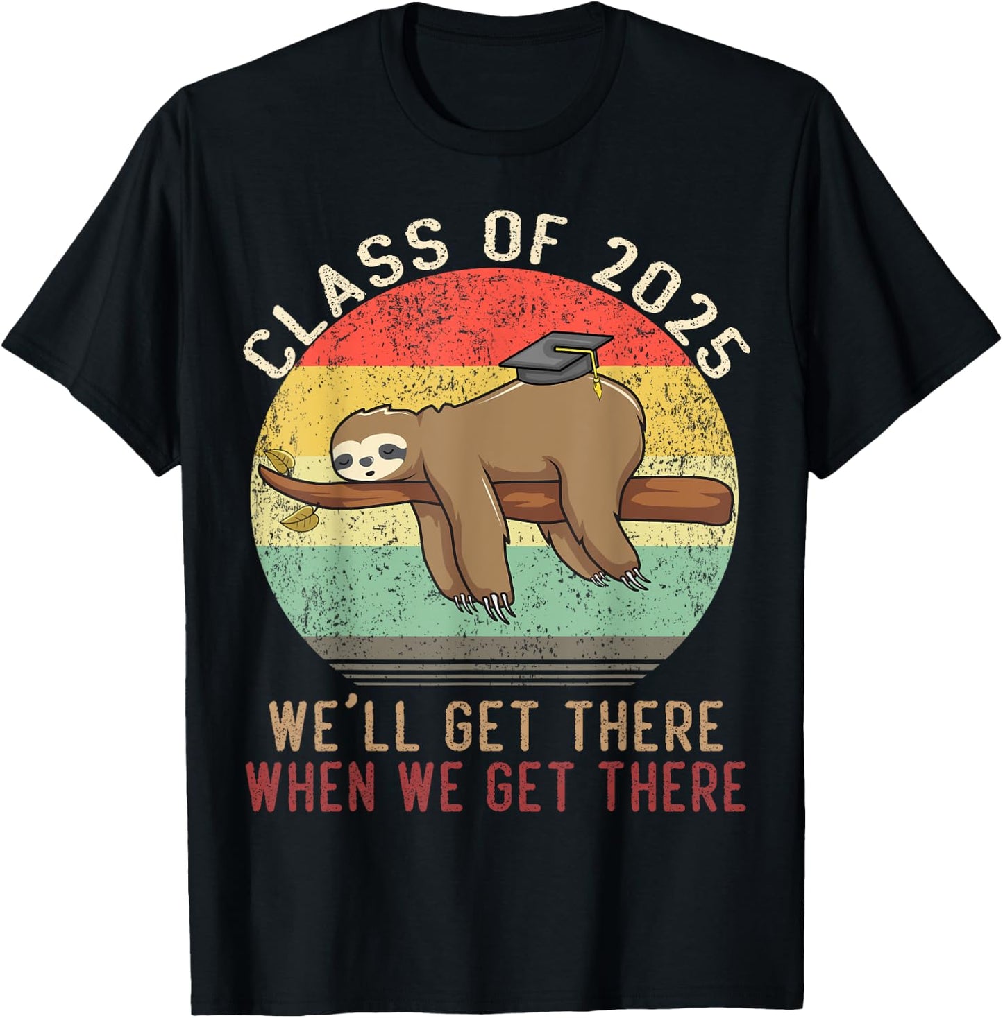 Funny Retro Senior Class Of 2025 Sloth Cap Graduation Gifts T-Shirt - T-Shirt | Black
