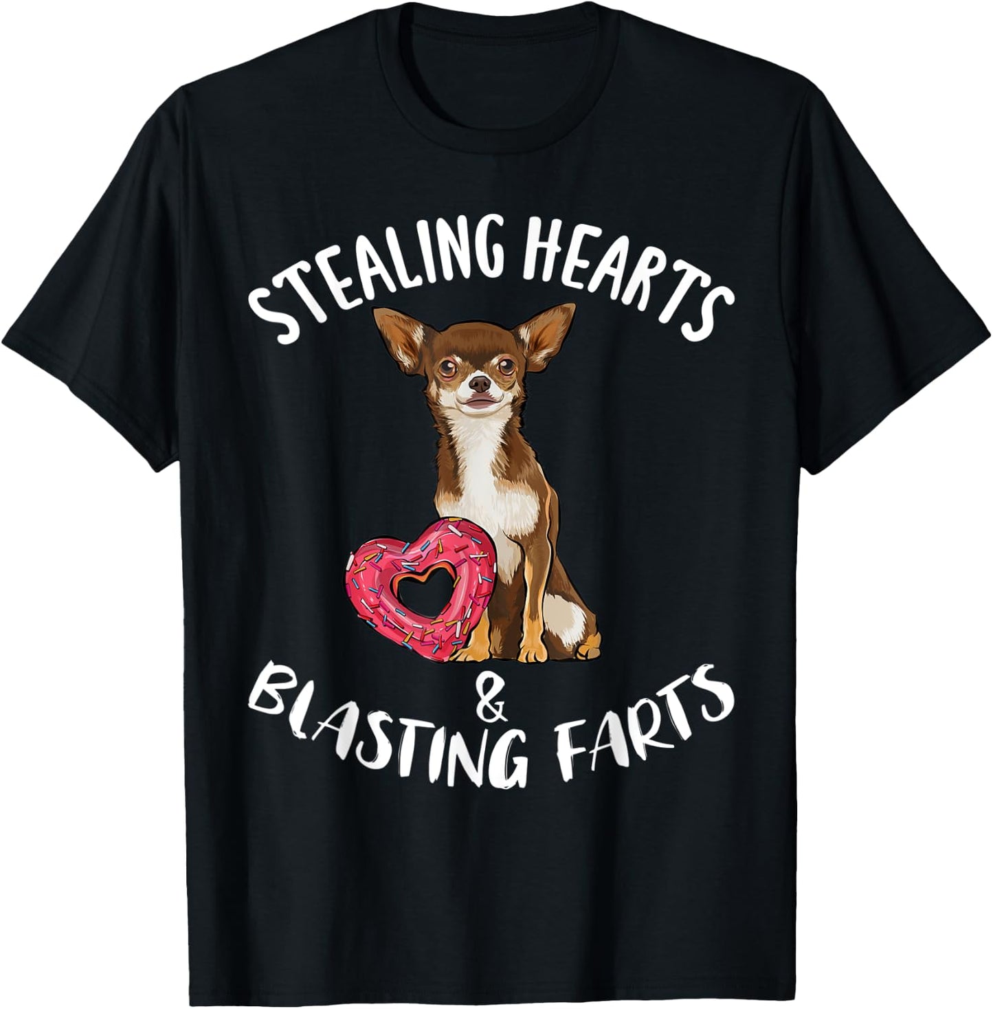 Stealing Heart Blasting Farts Brown Chihuahua Valentines Day T-Shirt - T-Shirt | Black
