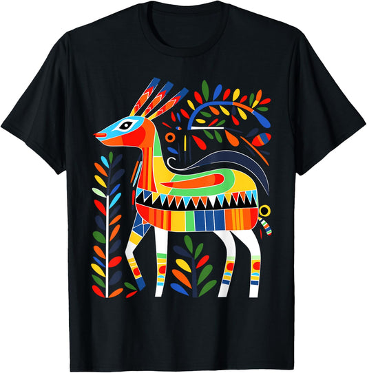 Native American Deer Pacific Northwest Coastal Art T-Shirt - T-Shirt | Black