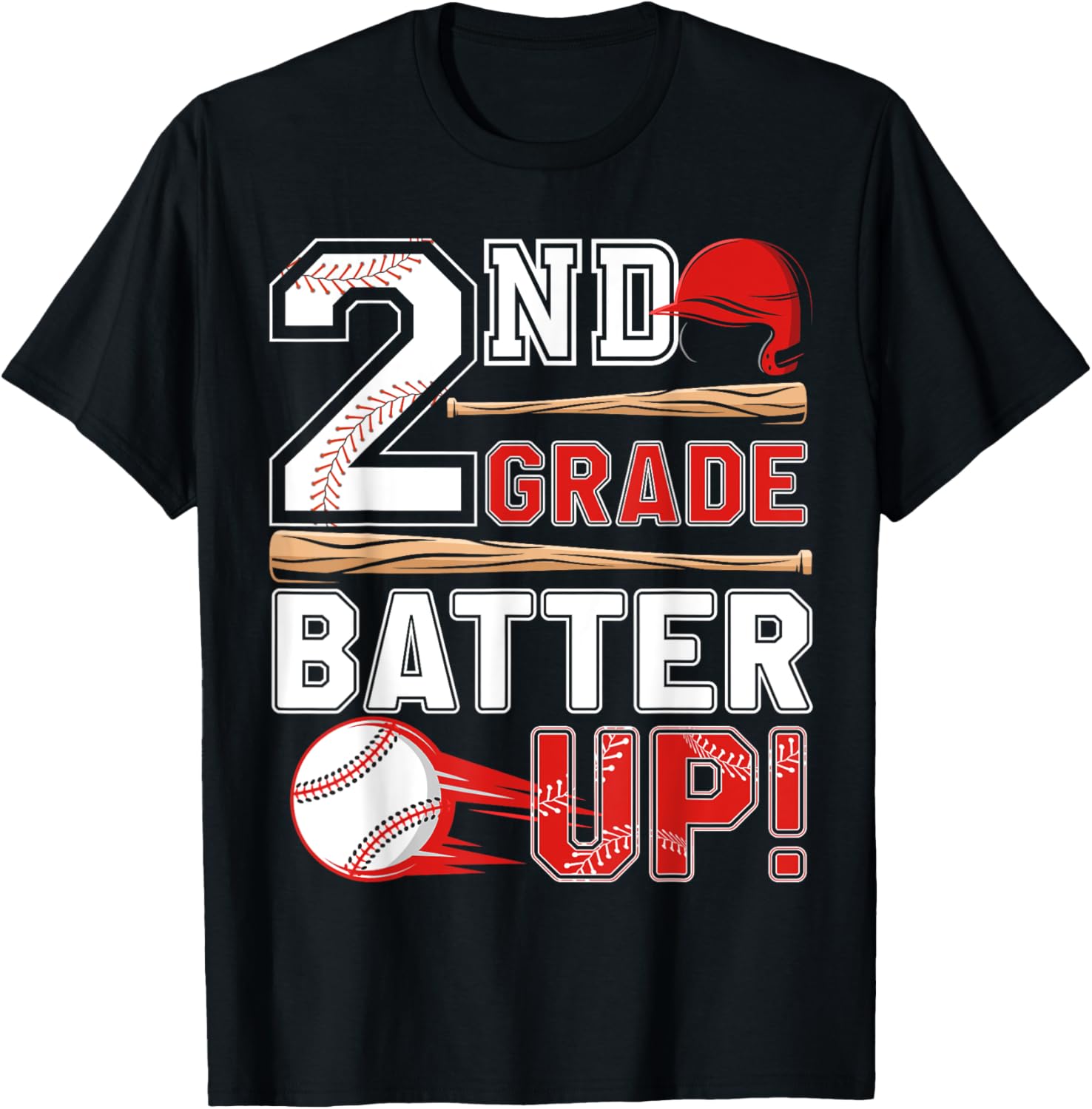 funny 2nd Grade Batter Up Baseball First Day of School T-Shirt - T-Shirt | Black