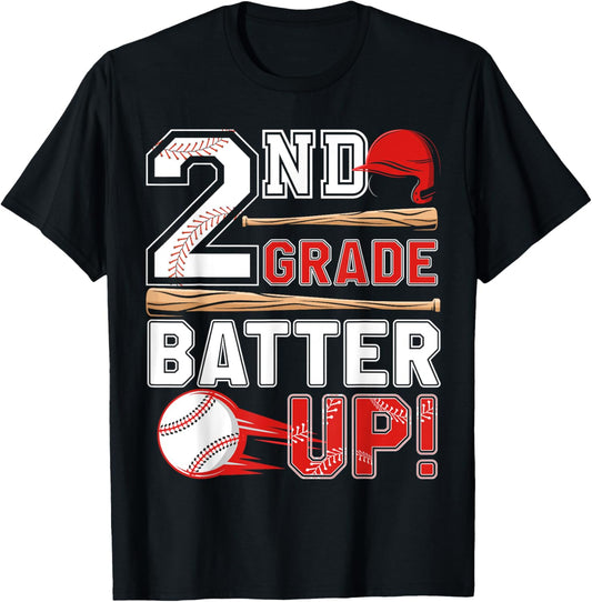 funny 2nd Grade Batter Up Baseball First Day of School T-Shirt - T-Shirt | Black