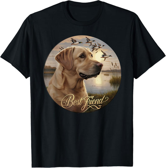 Best Friend Hunting Yellow Labrador Dog with Ducks and Geese T-Shirt - T-Shirt | Black