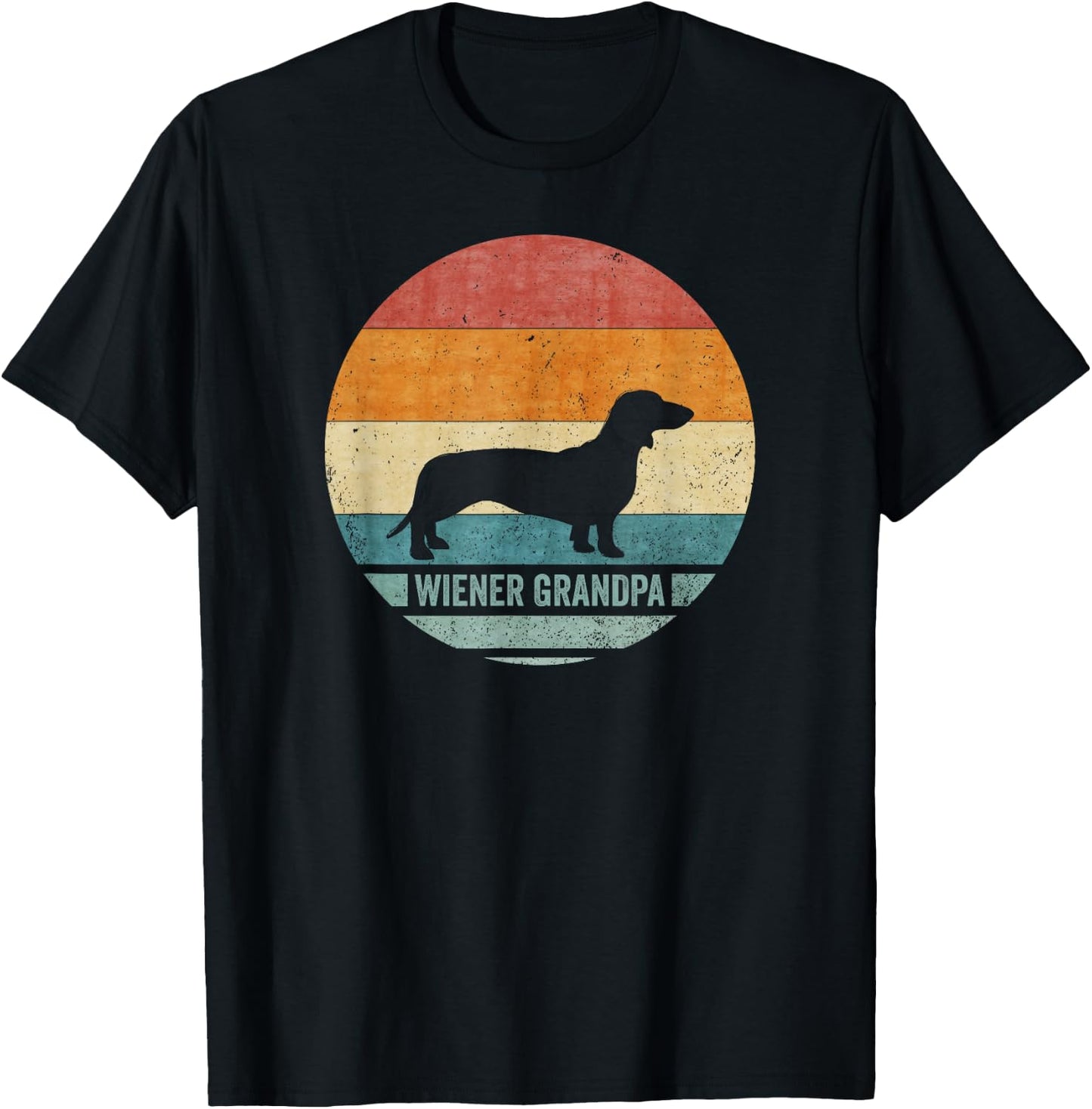 Vintage Retro Dachshund Grandpa Wiener Silhouette Puppy Love T-Shirt - T-Shirt | Black