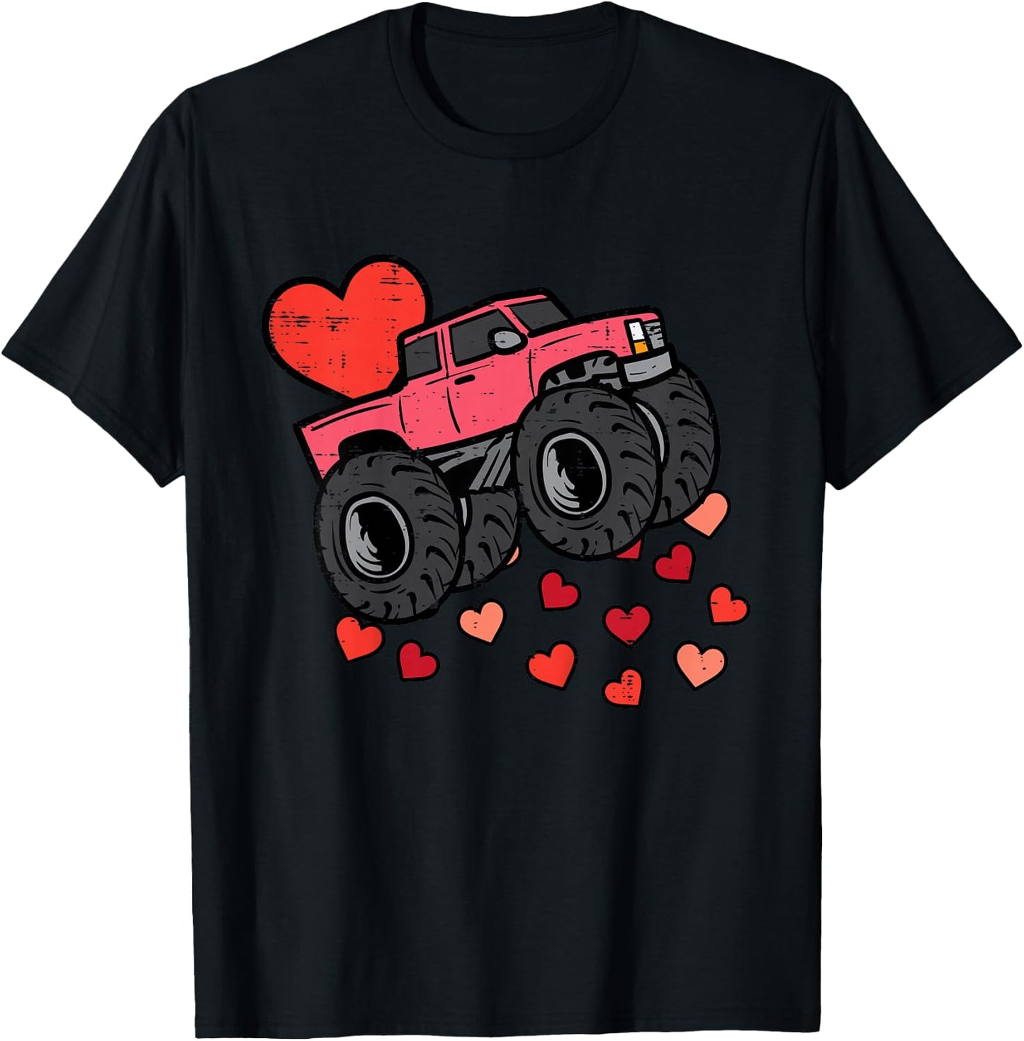 Kids Monster Truck Hearts Cool Valentines Day Toddler Boys Kids T-Shirt - T-Shirt | Black