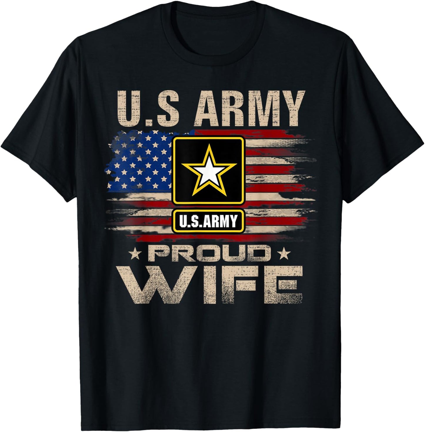 Vintage U.S Army Proud Wife With American Flag T-Shirt - T-Shirt | Black