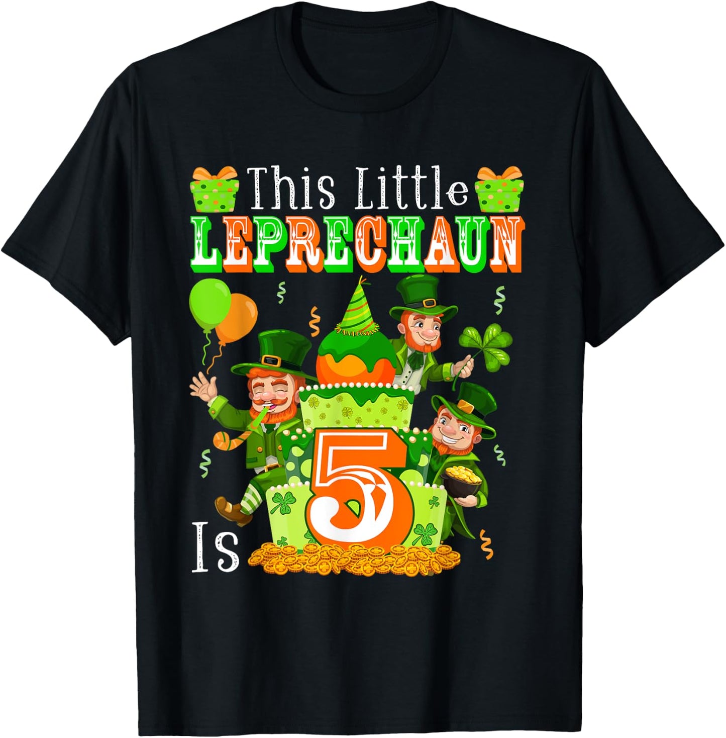 Little Leprechaun Is 5 St. Patrick's Day 5th Birthday Kids T-Shirt - T-Shirt | Black