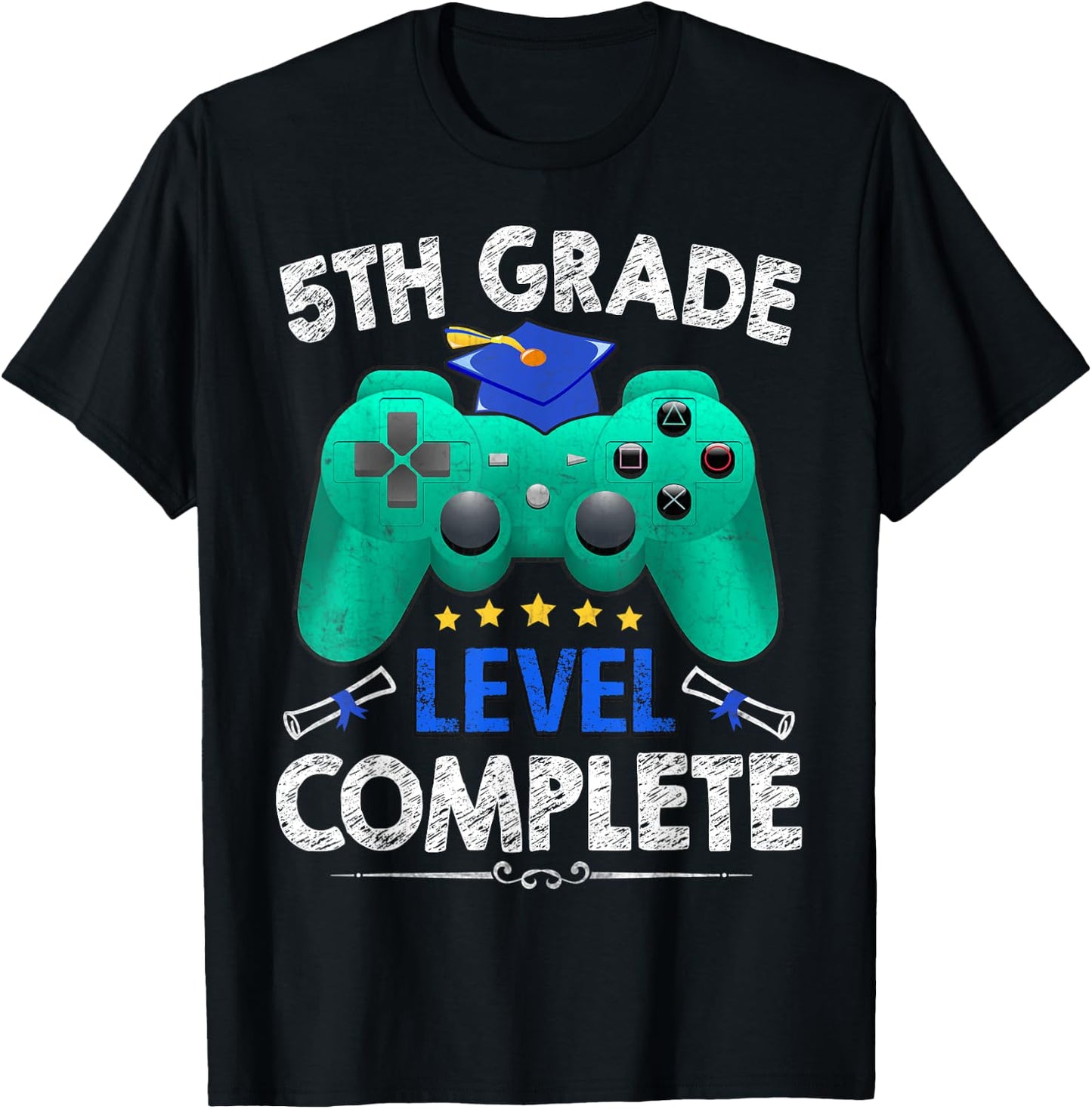 5th Grade Level Complete Gamer Class Of 2025 Graduation T-Shirt - T-Shirt | Black