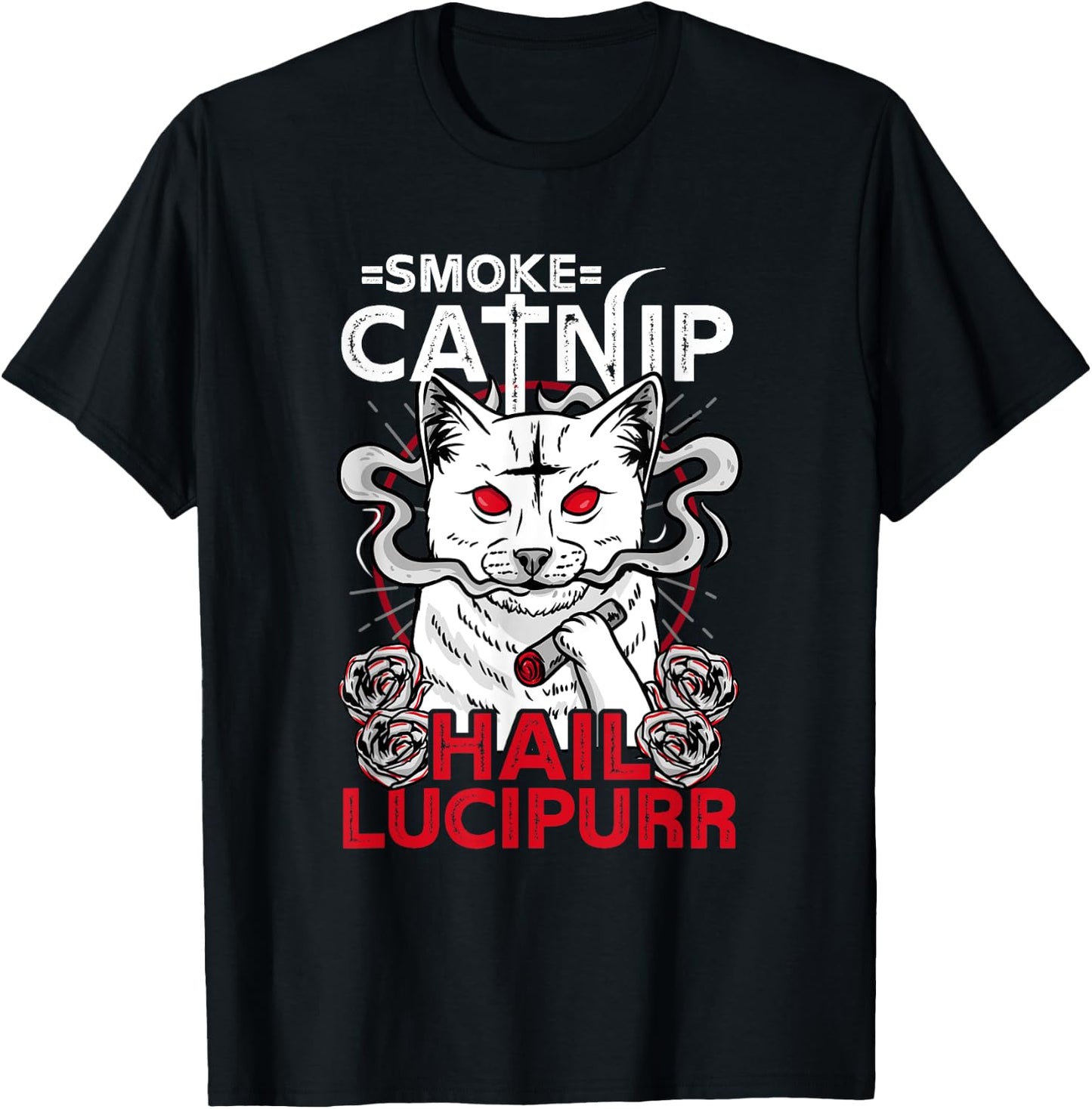 Smoke Catnip Hail Lucipurr l Satanic Occult Cat Men Women T-Shirt - T-Shirt | Black