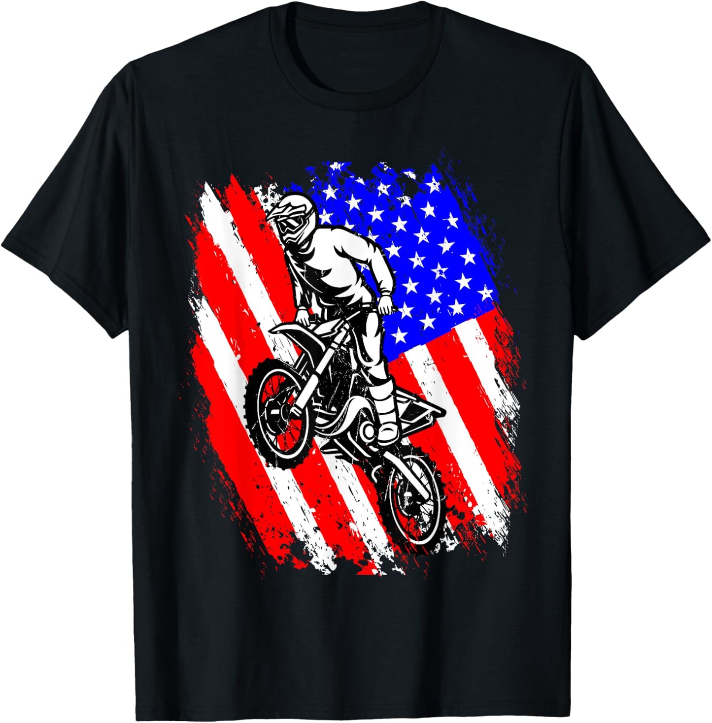 Dirt Bike USA Flag Motocross American Flag T-Shirt - T-Shirt | Black