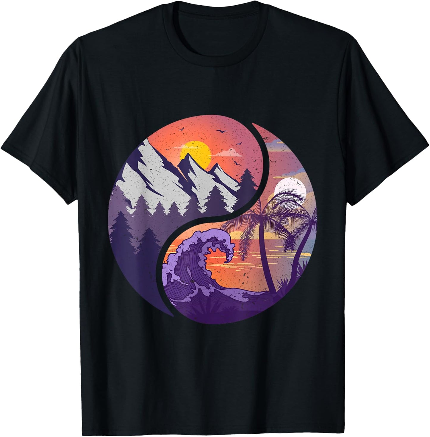 Yin Yang Mountains & Beachscapes T-Shirt - T-Shirt | Black