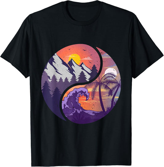 Yin Yang Mountains & Beachscapes T-Shirt - T-Shirt | Black