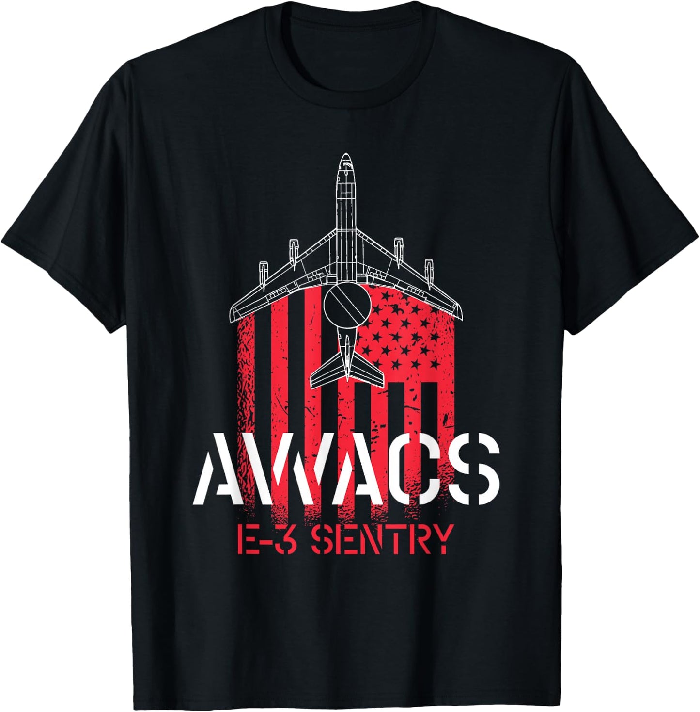 E-3 Sentry AWACS - US Flag Military Airplane Pilot T-Shirt - T-Shirt | Black