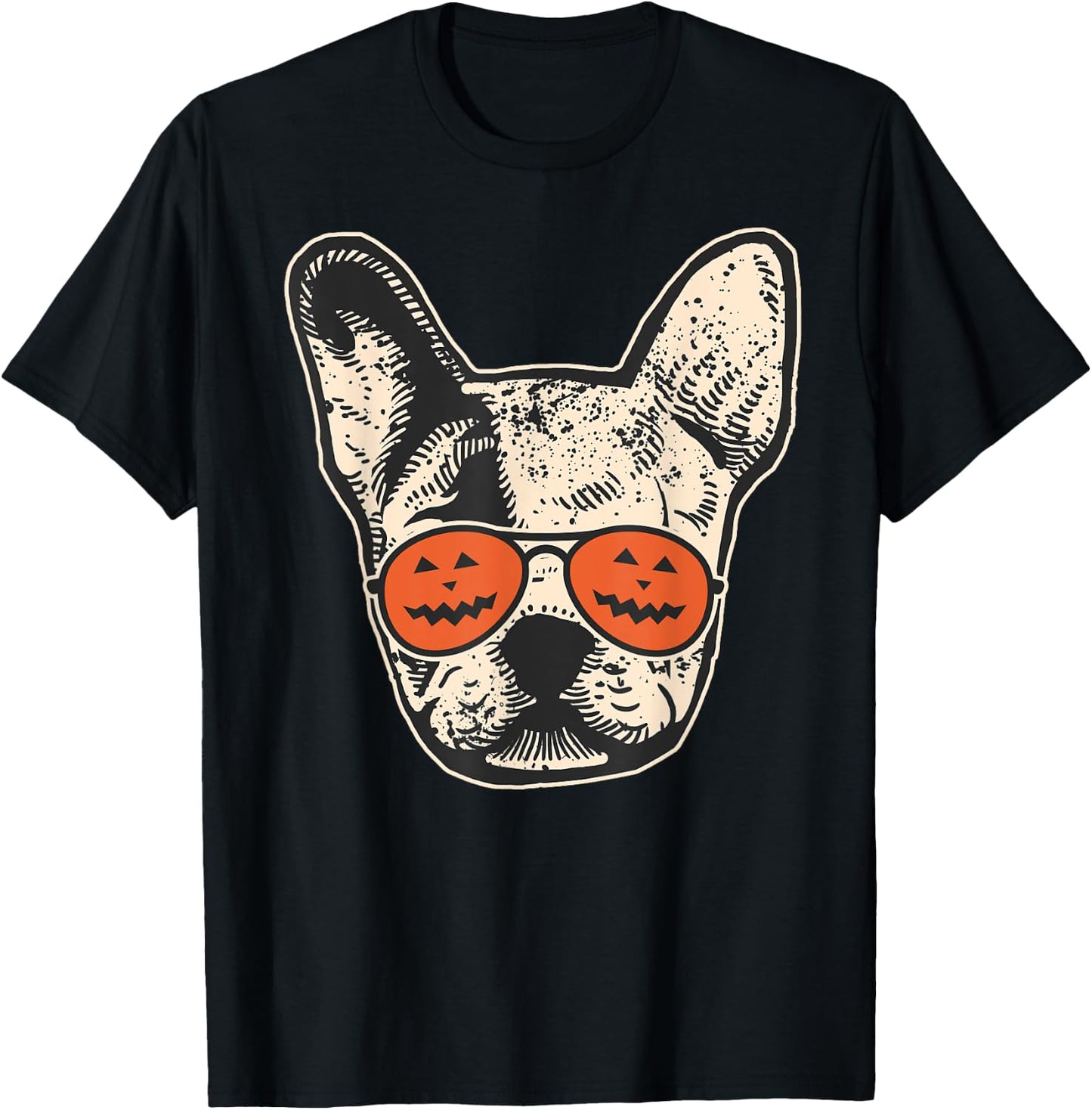 Frenchie in Pumpkin Sunglasses - French Bulldog Halloween T-Shirt - T-Shirt | Black