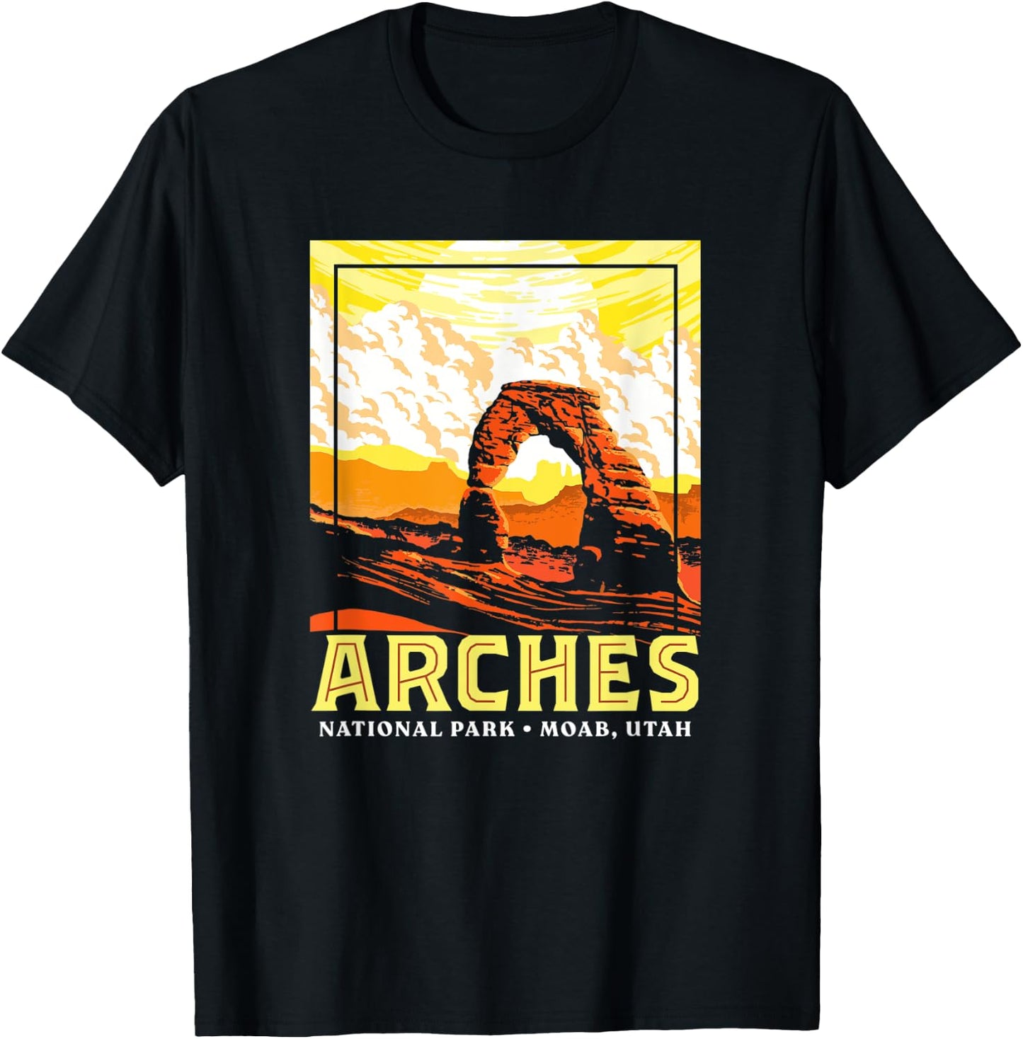 Arches National Park Retro WPA Style Vintage Graphic T-Shirt - T-Shirt | Black