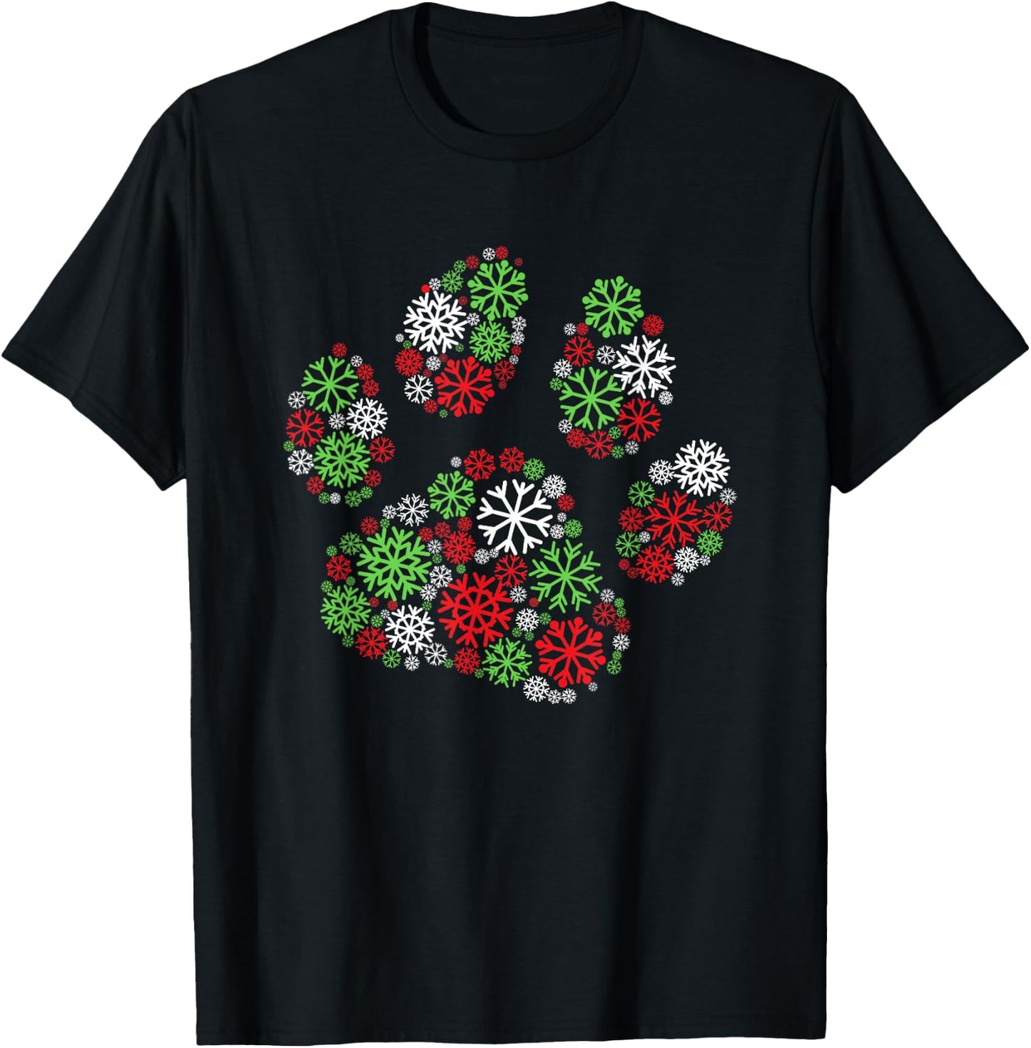 Cute Paw Ugly Christmas Snowflakes Pet Owner Dog Xmas T-Shirt - T-Shirt | Black