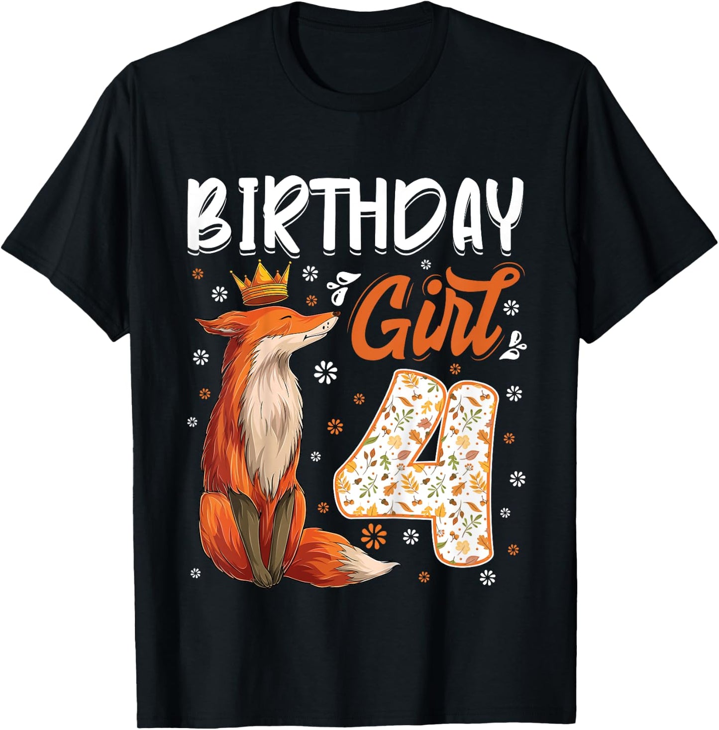 Kids Fox Animal Lovers 4th Birthday Girl Fox B-day 4 year old T-Shirt - T-Shirt | Black