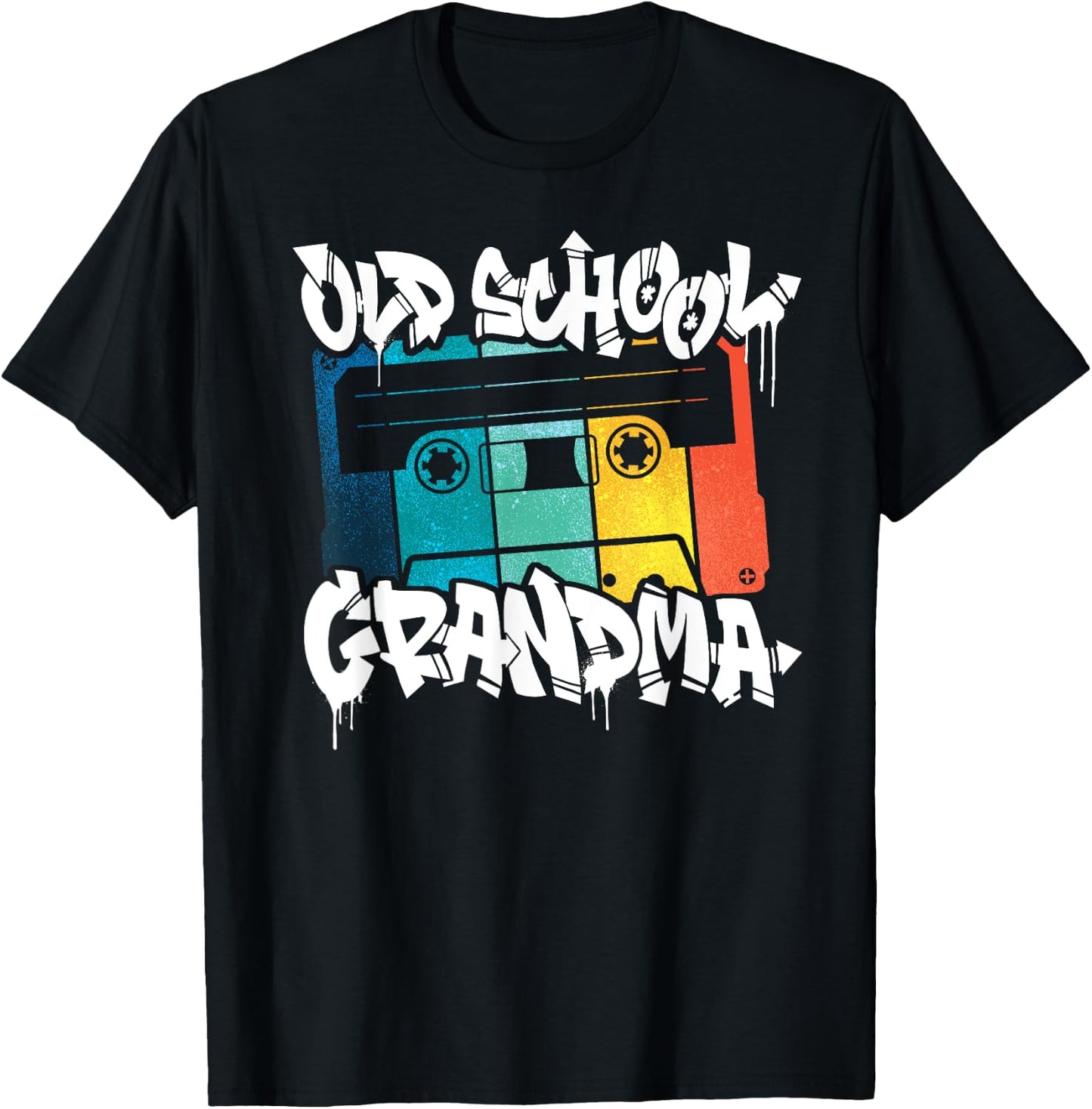 Old School Grandma Retro 80s 90s Graffiti Cassette Mix Tape T-Shirt - T-Shirt | Black