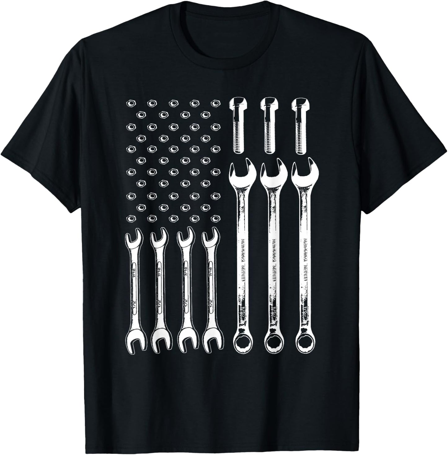 American Flag Mechanic Patriotic Wrench Repairman Men Gifts T-Shirt - T-Shirt | Black