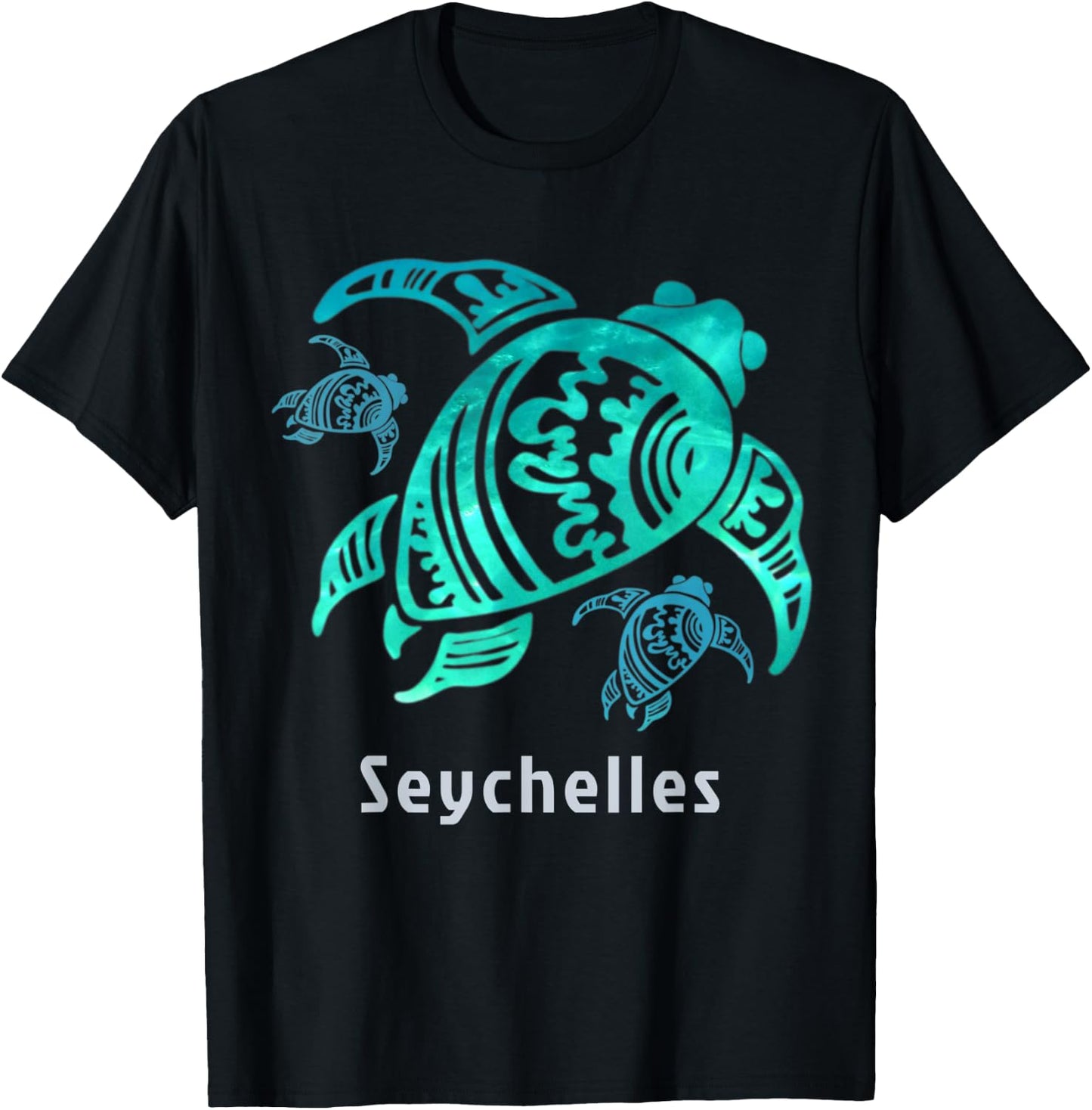 Seychelles Sea Blue Tribal Turtle T-Shirt - T-Shirt | Black