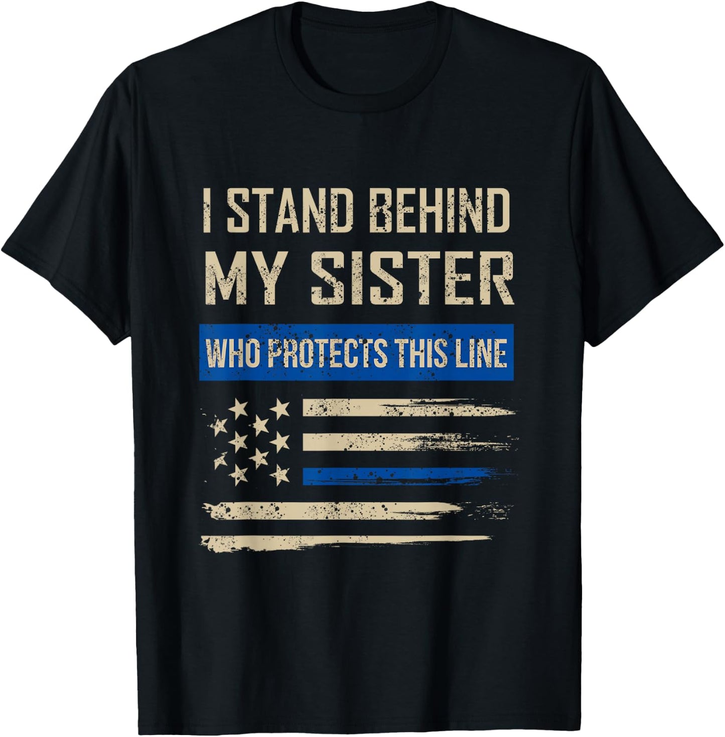 Law Enforcement Police Sister Family Blue Thin Line Flag T-Shirt - T-Shirt | Black