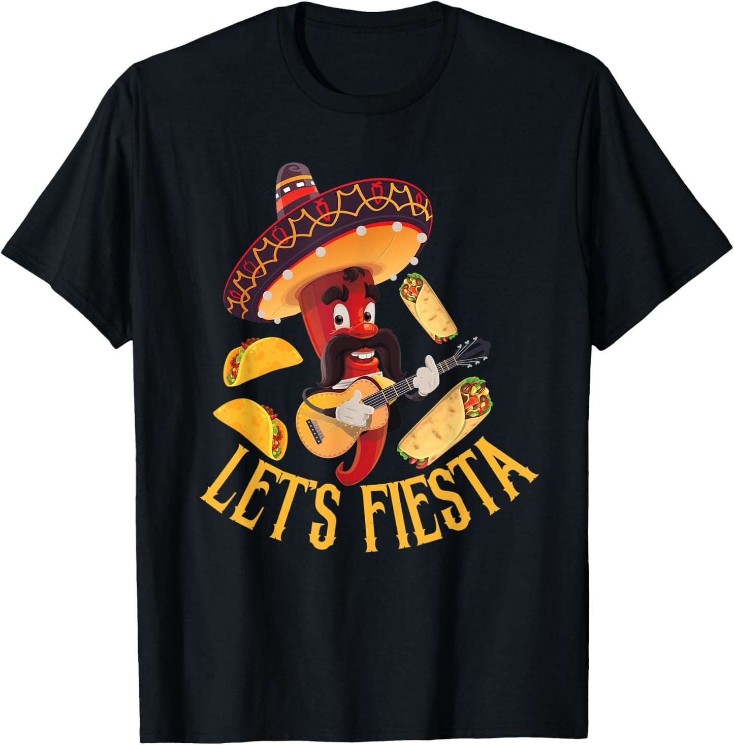 Let's Fiesta tacos Burrito Cool Mexican Party cinco de mayo T-Shirt - T-Shirt | Black