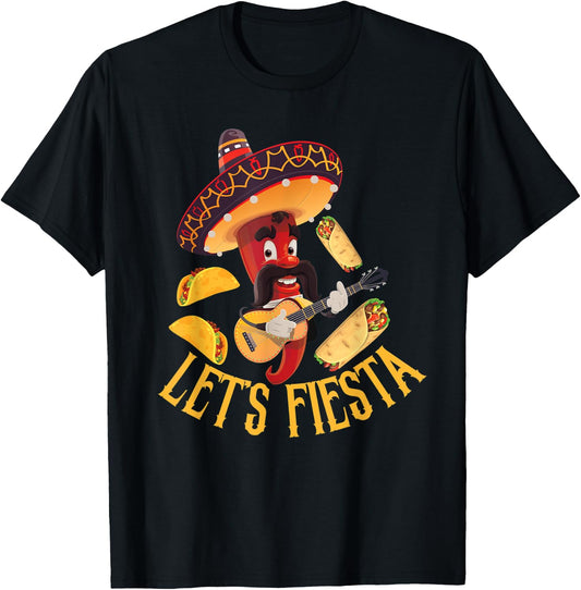 Let's Fiesta tacos Burrito Cool Mexican Party cinco de mayo T-Shirt - T-Shirt | Black