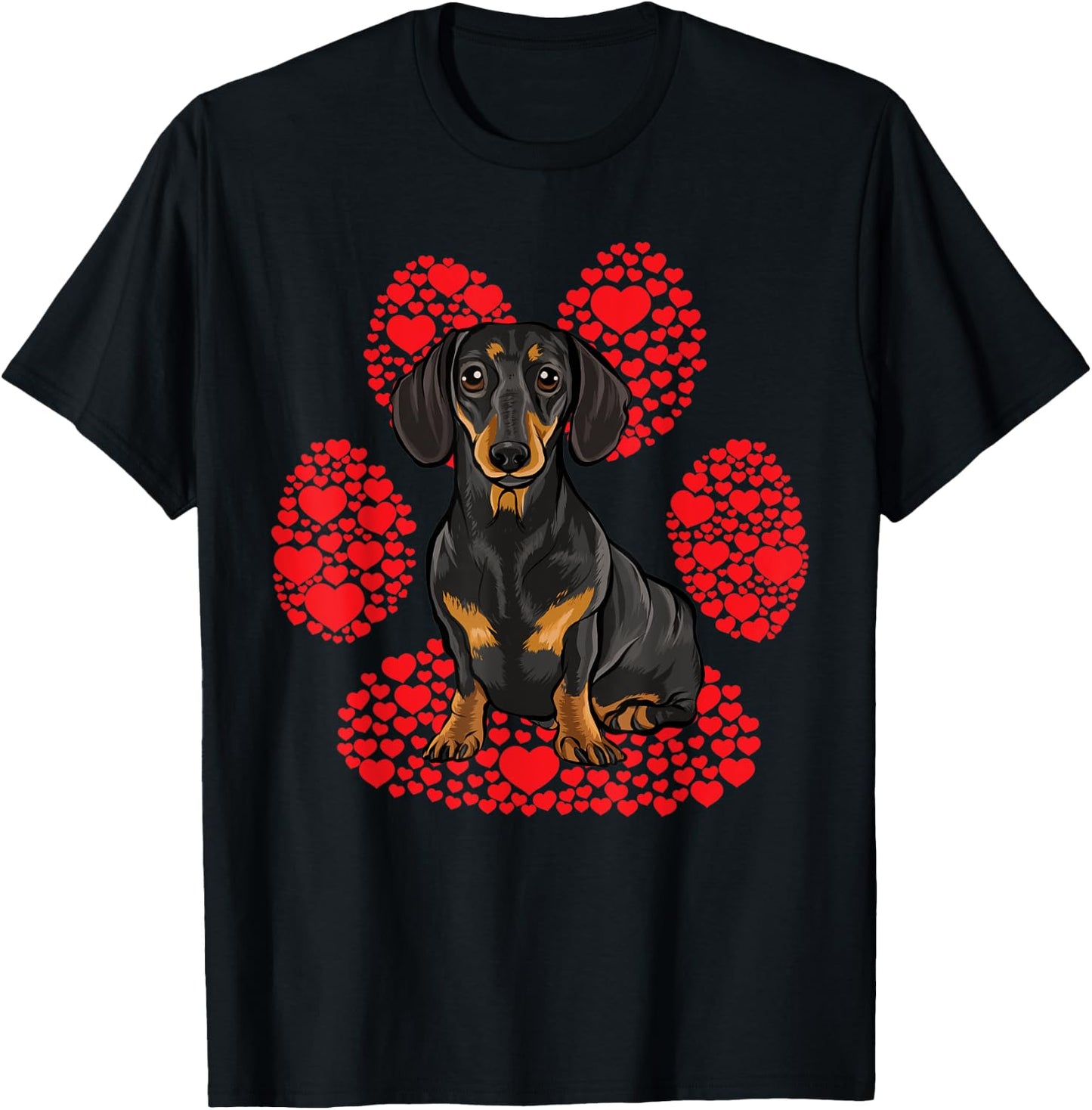Black Dachshund Valentines Day Dog Love Paw Women Kids T-Shirt - T-Shirt | Black