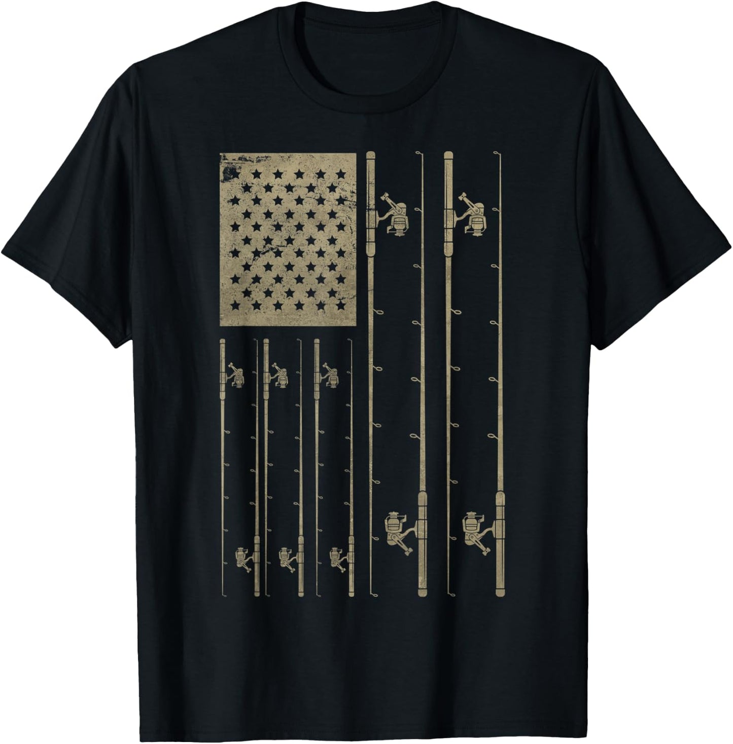 Fishing American Flag Gift Fisherman USA Flag Fishing T-Shirt - T-Shirt | Black
