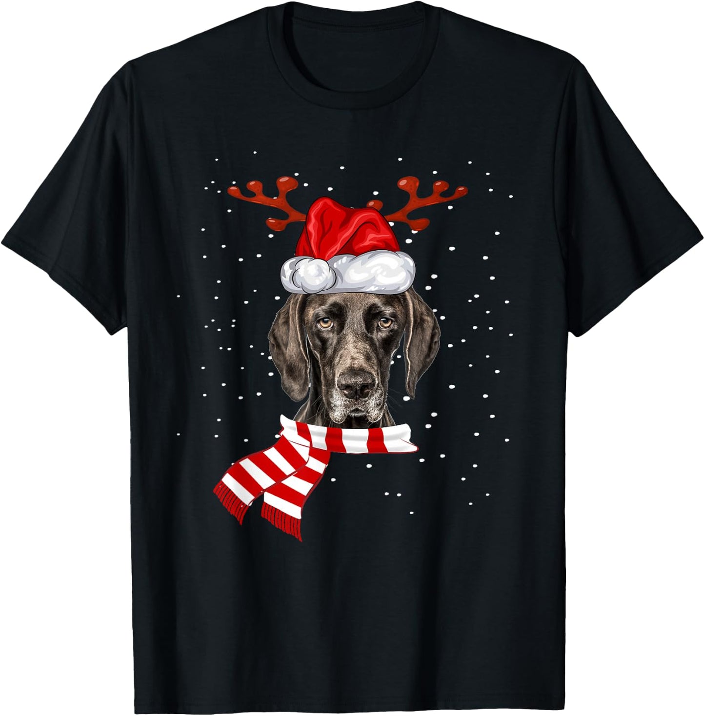 German Shorthaired Pointer Dog Antlers Santa Hat Christmas T-Shirt - T-Shirt | Black