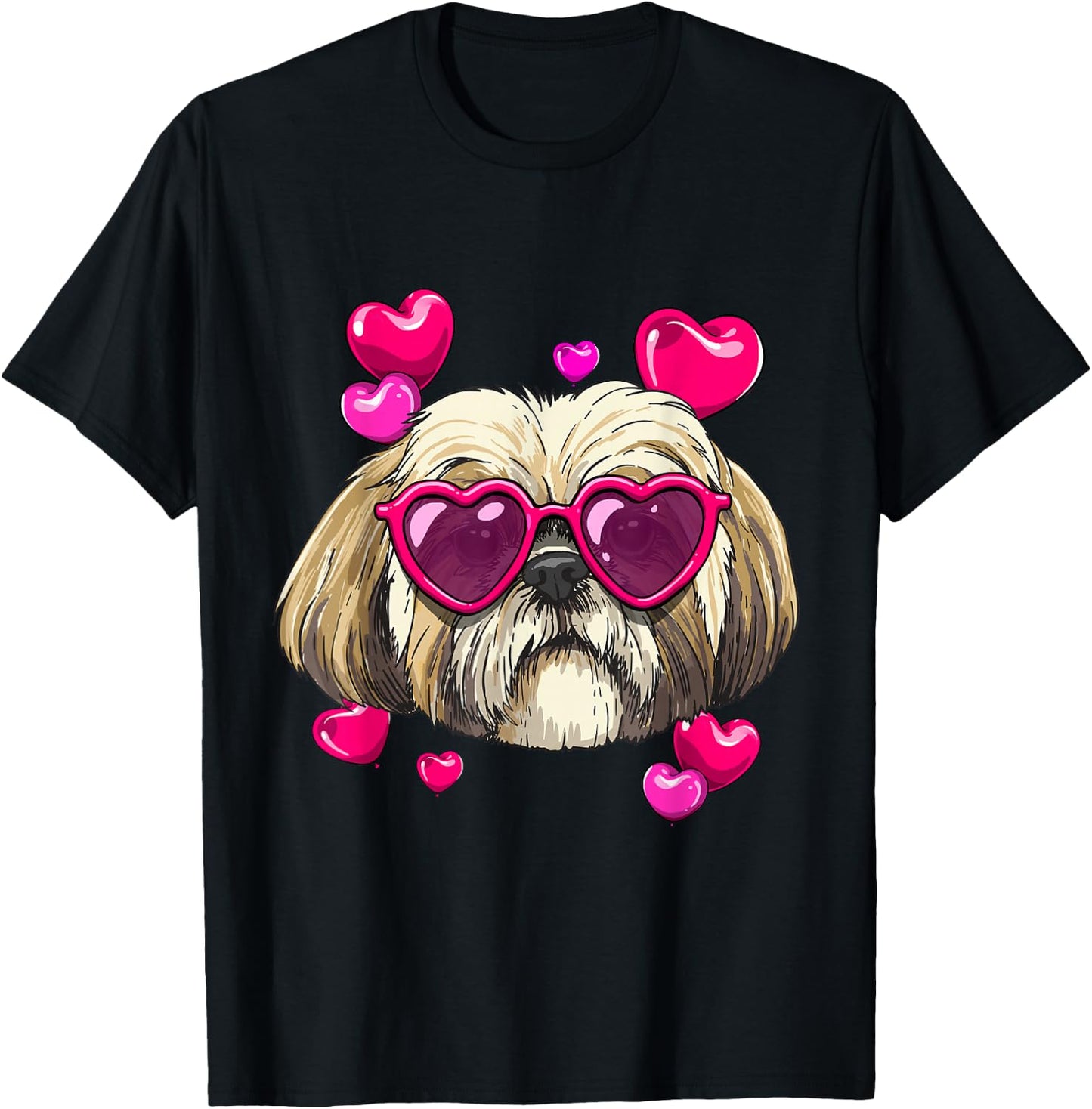 Valentines Shih Tzu Shirt Pet Dog Face Heart Shih Tzu Lover T-Shirt - T-Shirt | Black