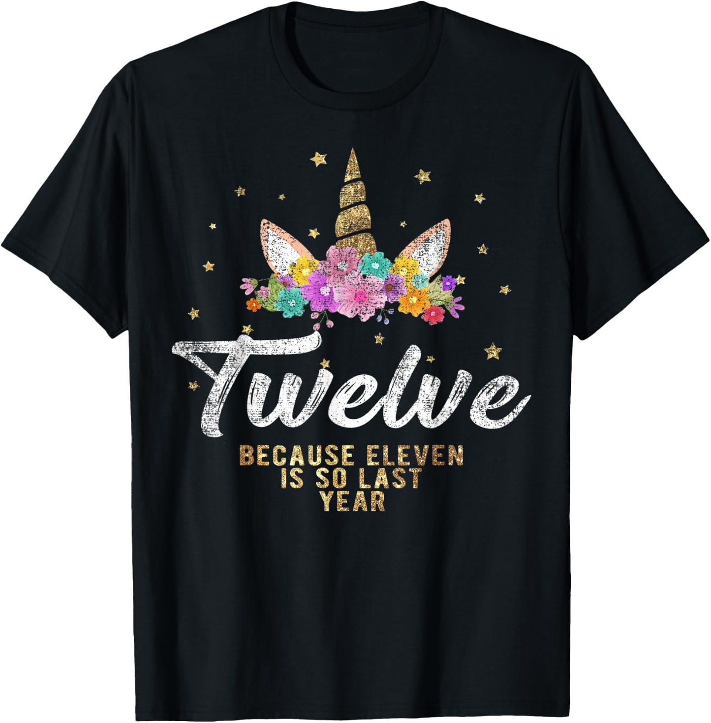 Unicorn Birthday Girl T Shirt For 12 Years Old Gift 12th T-Shirt - T-Shirt | Black