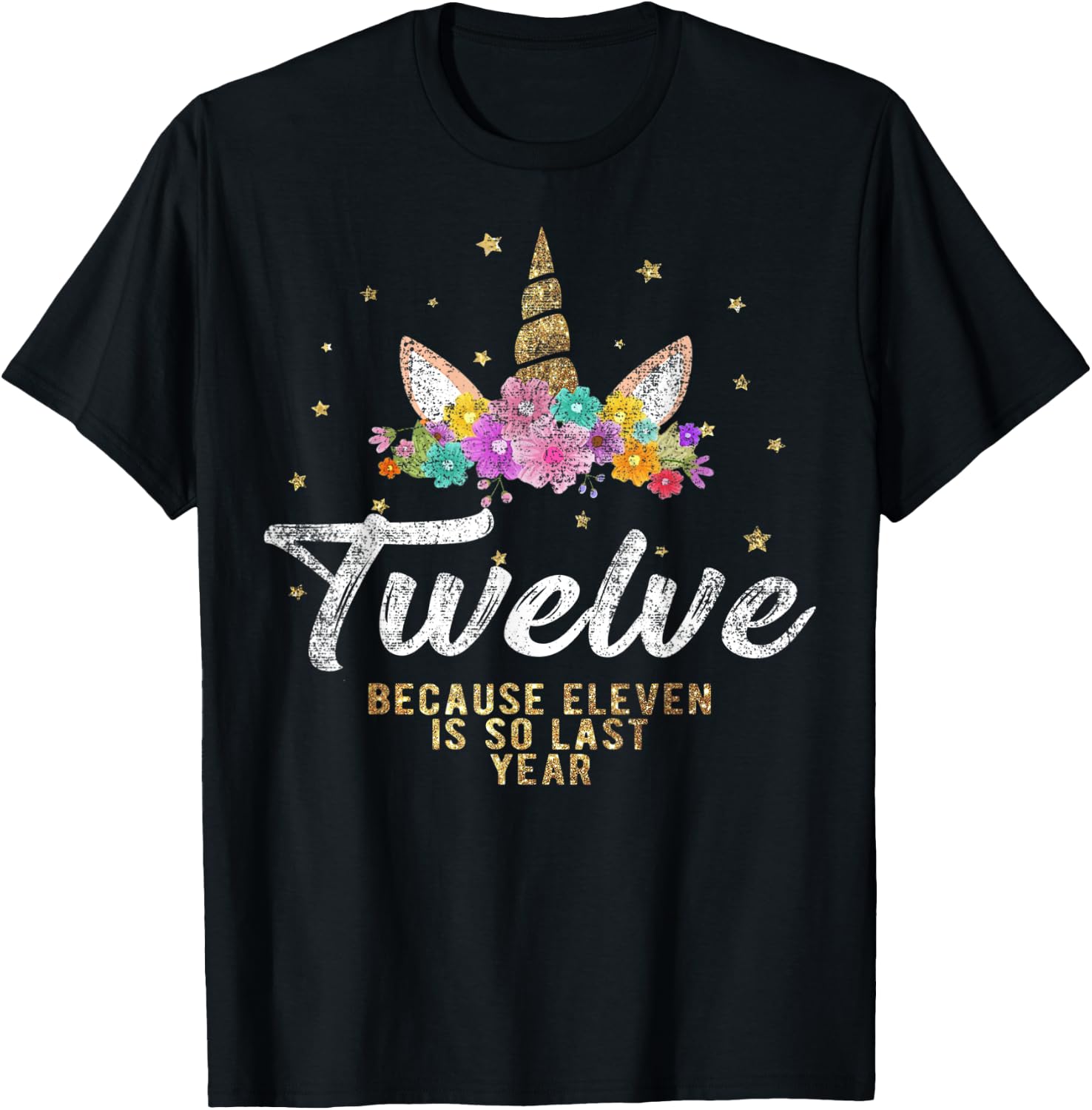 Unicorn Birthday Girl T Shirt For 12 Years Old Gift 12th T-Shirt - T-Shirt | Black